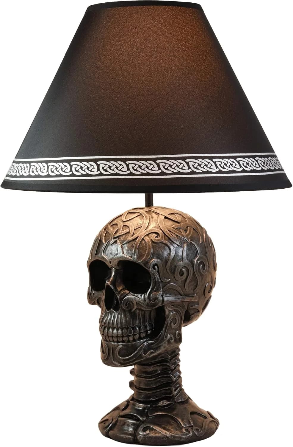 Ebros Gift Celtic Tattoo Knotwork Holy Grail Skull Light of Wisdom Sculptural Desktop Table Lamp Statue Decor with Fabri