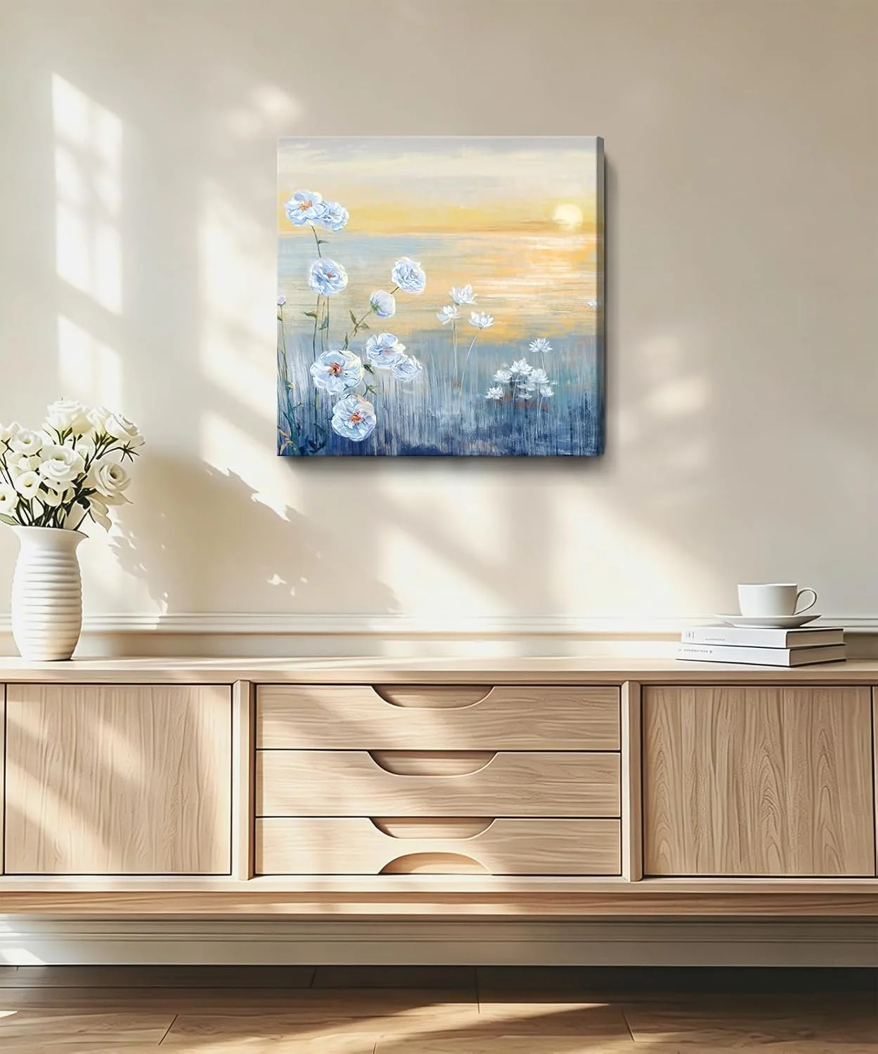 Nicetop Bathroom Decor Wall Art Blue Ocean Sunset Canvas Print 14x14inch