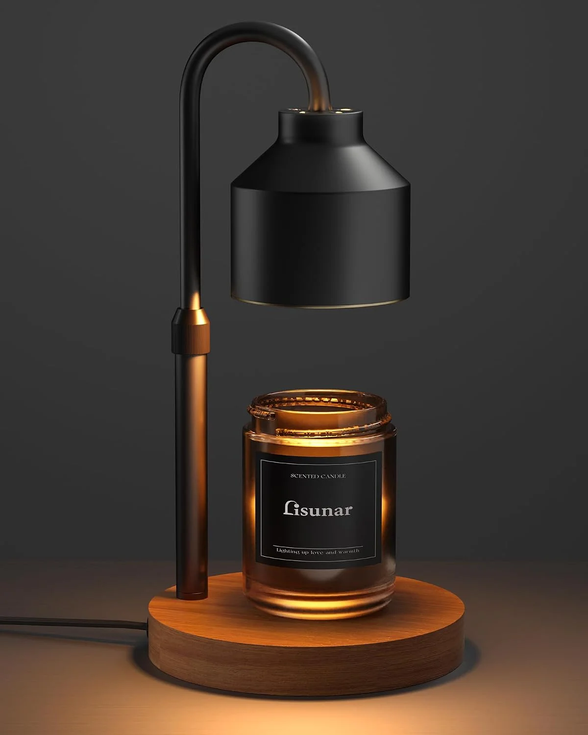 LISUNAR Electric Candle Warmer Lamp Black, Candle Lamp Warmer with Timer, Wax Warmer Lamp for Jar Candles, Adjustable He