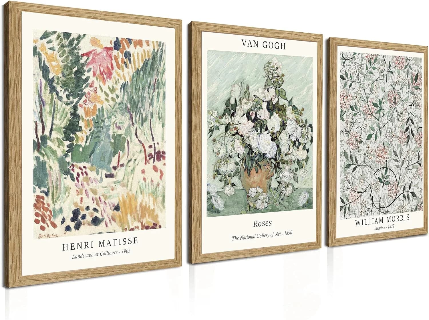 Induslyfe Framed Sage Green Vintage Wall Art Canvas Decor Set of 3, Matisse Wall Art Prints Posters Mid Century Modern A