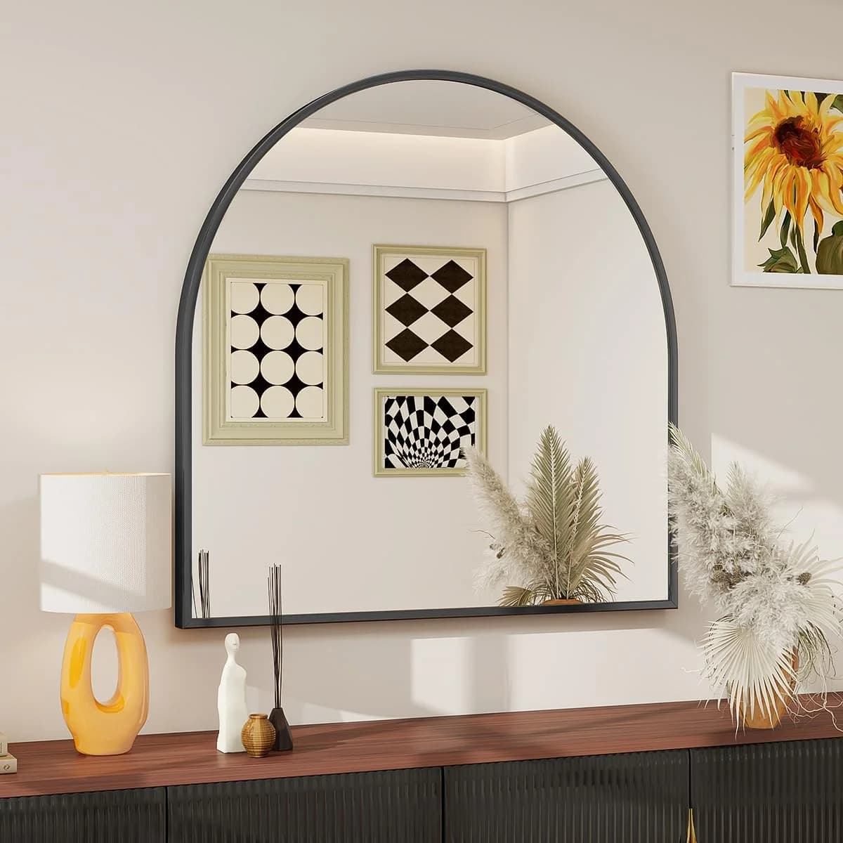 BEAUTYPEAK 31"x32" Arch Bathroom Wall Mirror, Black
