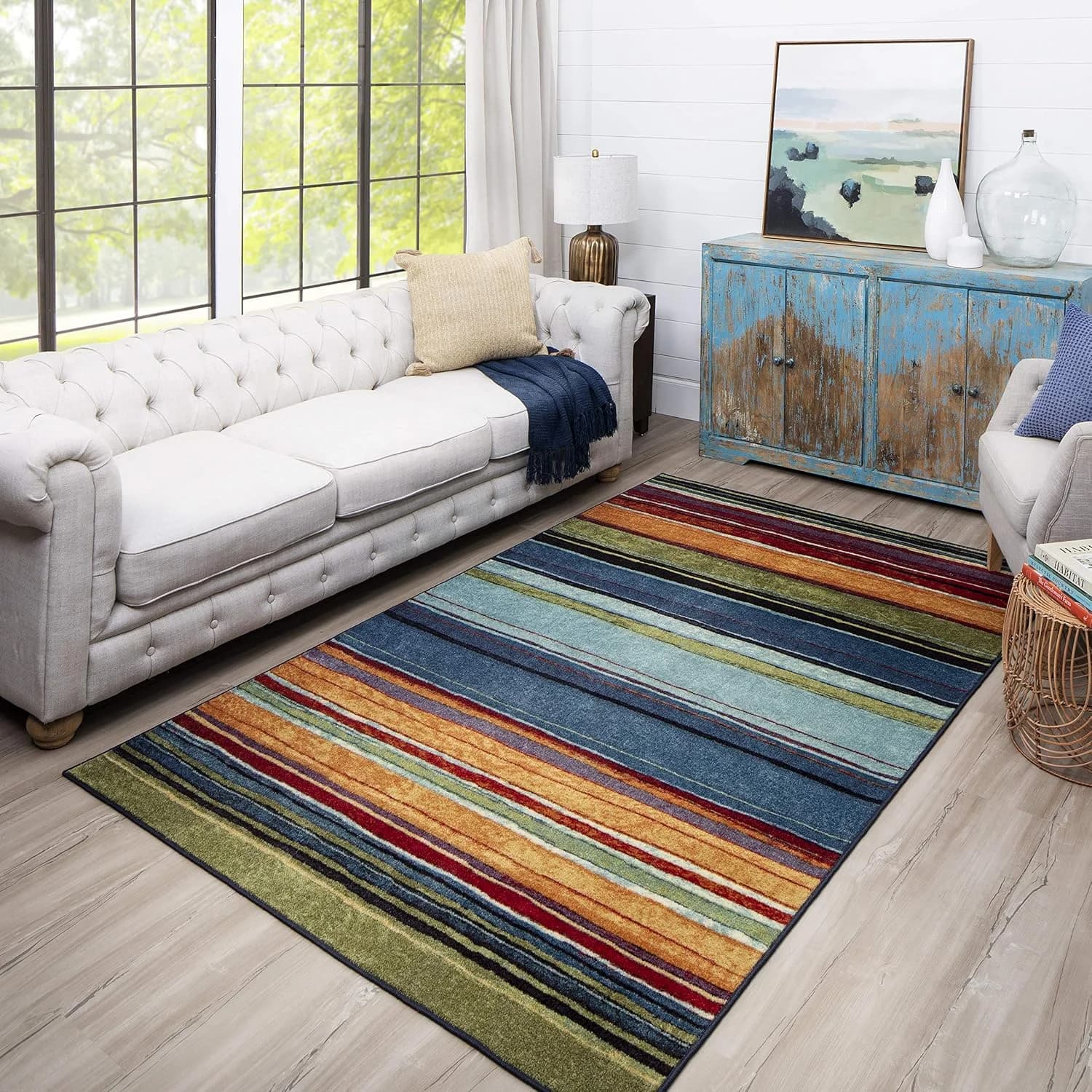 Mohawk Home Rainbow Stripe 7' 6" x 10' Area Rug - Multicolor - Perfect for Living Room, Dining Room, Office