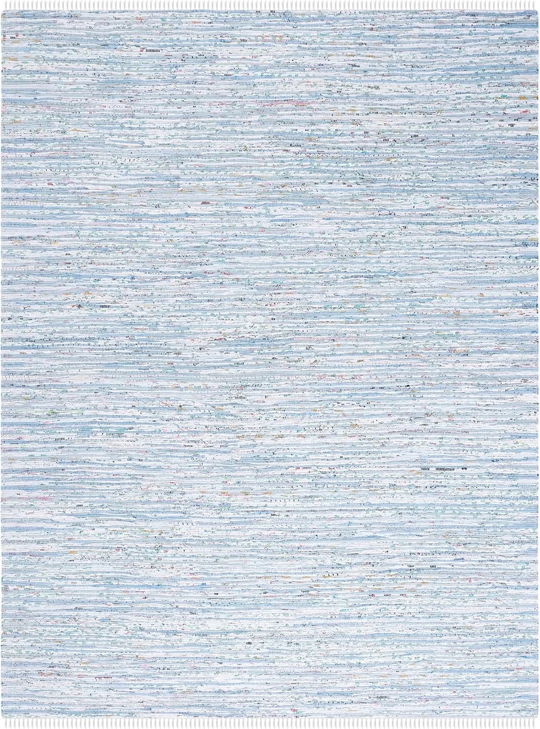 SAFAVIEH Rag Rug Collection Area Rug - 9' x 12', Light Blue & Multi, Handmade Boho Stripe Cotton, Ideal for High Traffic