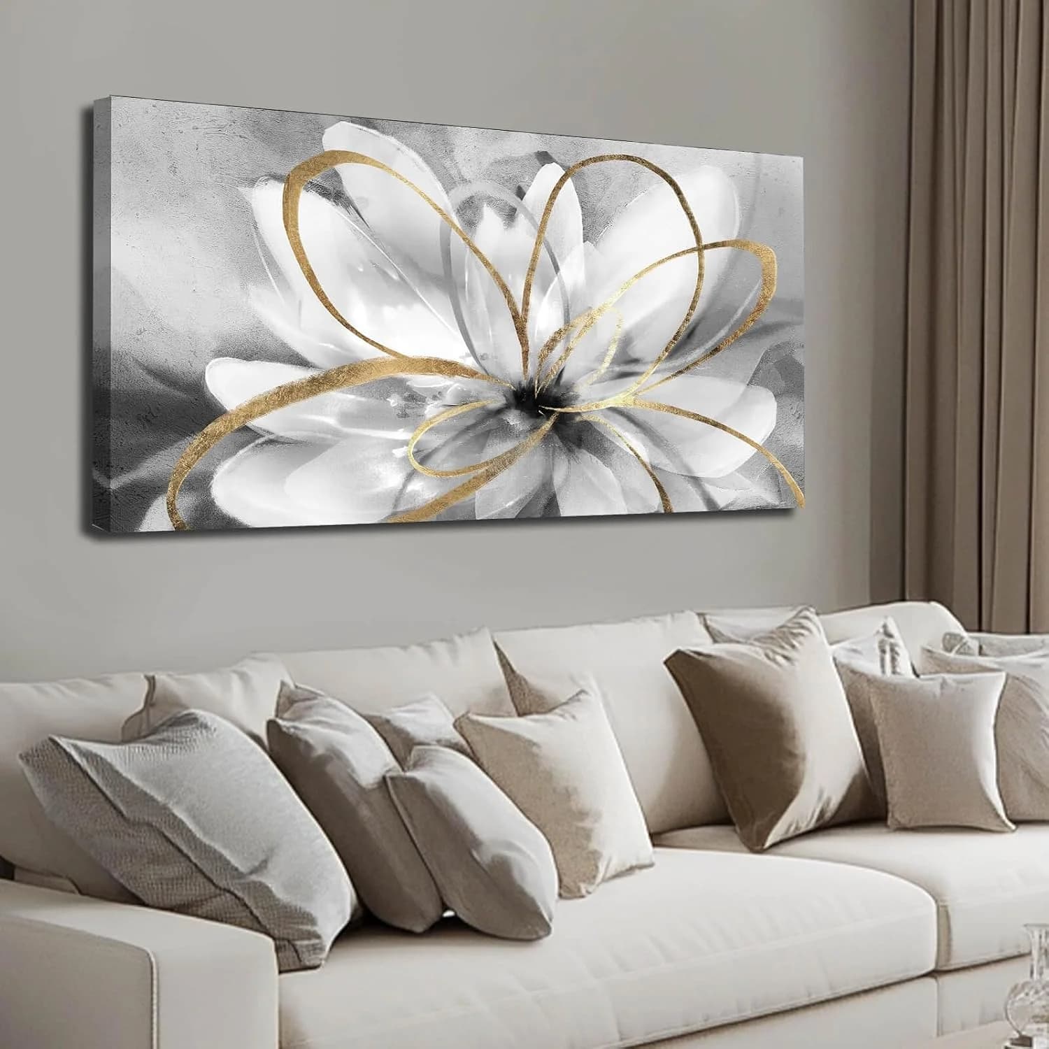 SOUGUAN Black and Grey Wall Decor Flower Art Work 20x40 Inch Line Paintings for Living Room Bedroom Office Wall Decorati