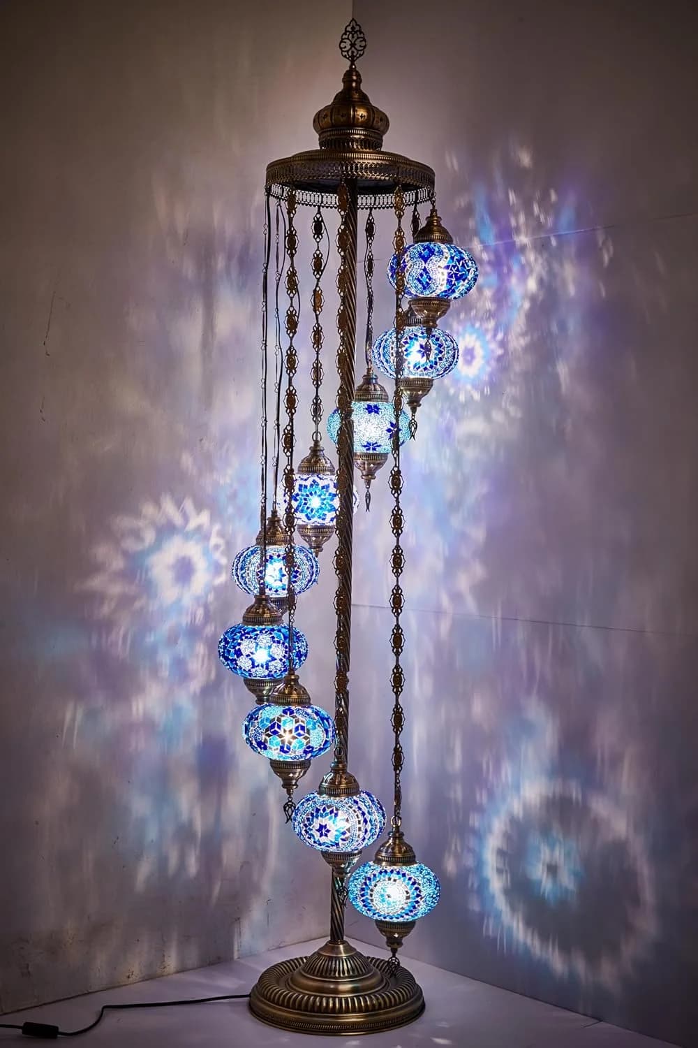 DEMMEX Turkish Moroccan Mosaic Floor Lamp, 9 Globes, 6ft Tall – Tiffany Style Decorative Standing Lamp with Colorful Glo