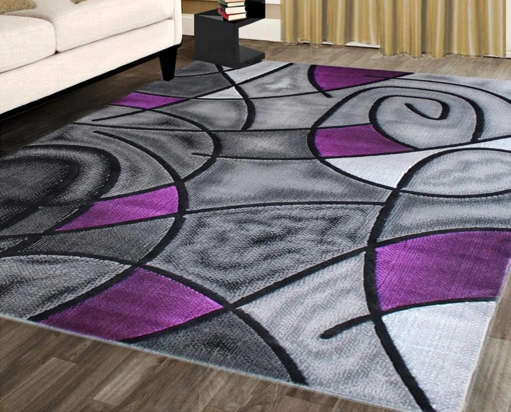 Masada Rugs, Modern Contemporary Area Rug, Purple Grey Black (8 Feet X 10 Feet) Living Room, Bedroom, Office Rug