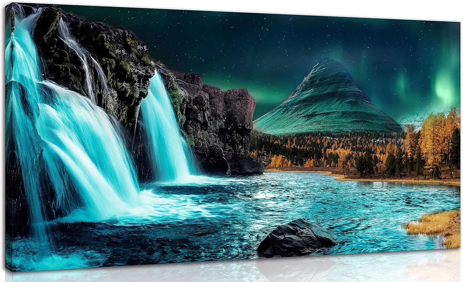 Large Canvas Wall-Art for Living Room - Waterfall Pictures for Wall - Teal Wall Decor Ready to Hang Size 40" x 20"