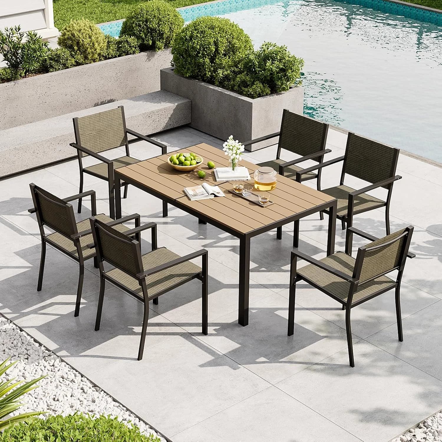 7-Piece Patio Table and Chairs Set for 6, All Weather Patio Dining Sets