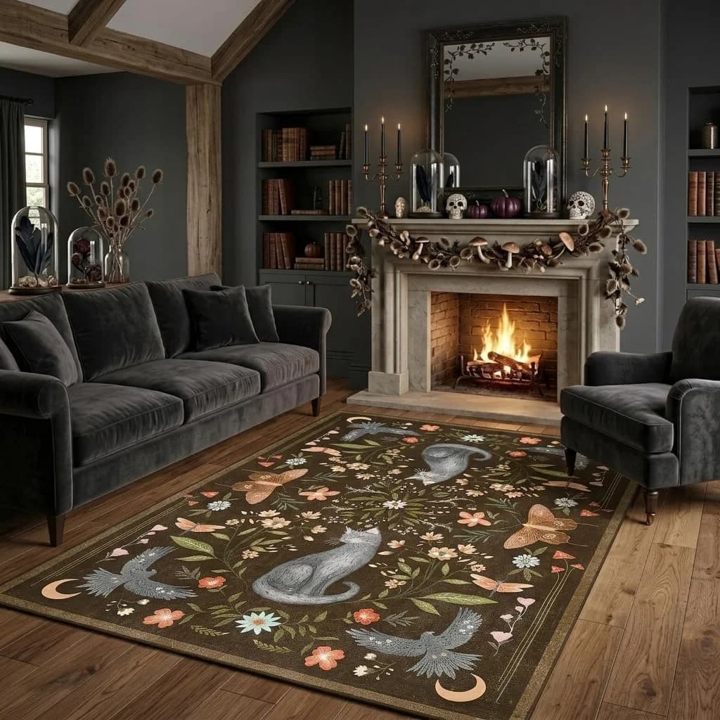 GarveeHome 5x7 Cat Area Rug Brown Washable Rugs for Living Room Bedroom, Soft Mushroom Floral Low Pile Non Slip Floor Ma