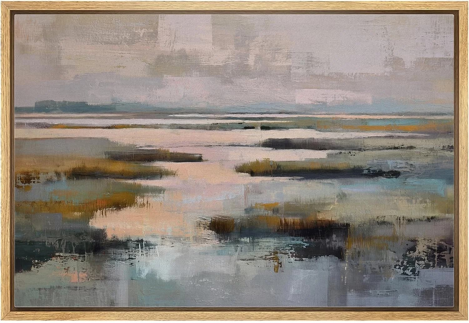 MUDECOR Framed Canvas Print Wall Art Abstract Coastal Marsh Landscape Illustrations Realism Decorative Scenic Panoramic