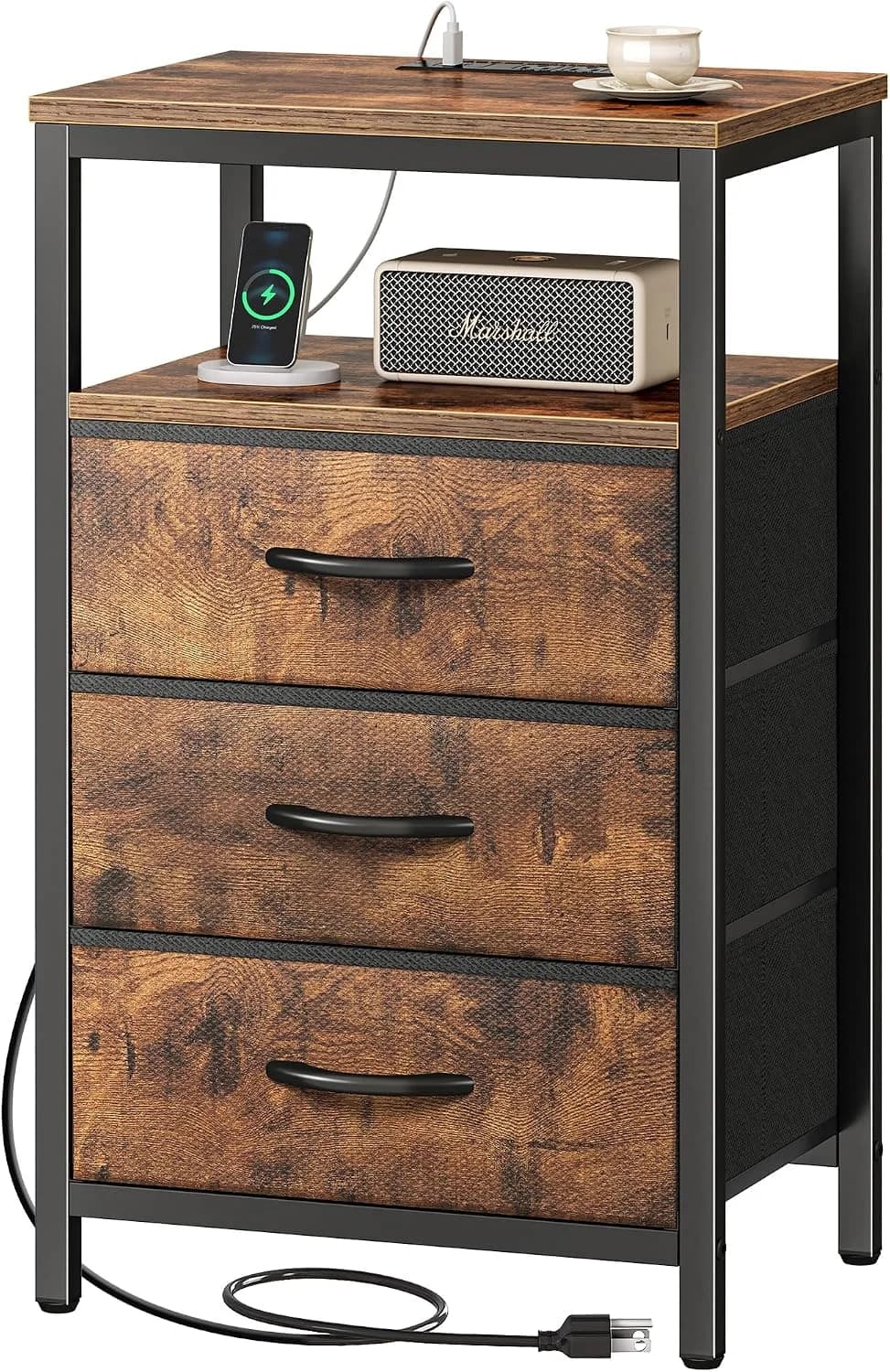 Huuger Nightstand with Charging Station, 27.6 Inch Bedside Table,Side Table