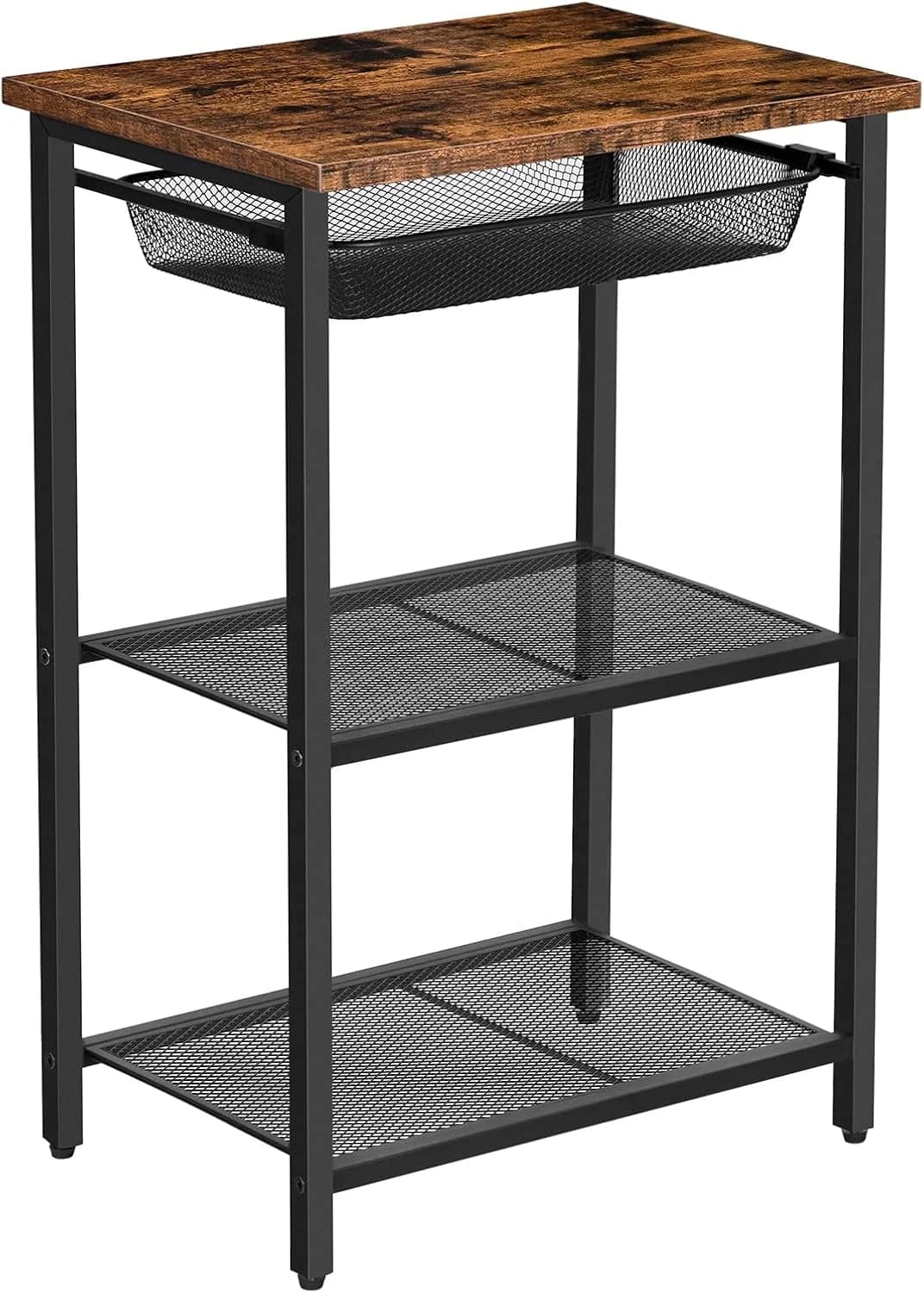 HOOBRO Tall Side Table, Industrial Tall End Table with Metal Mesh Drawer
