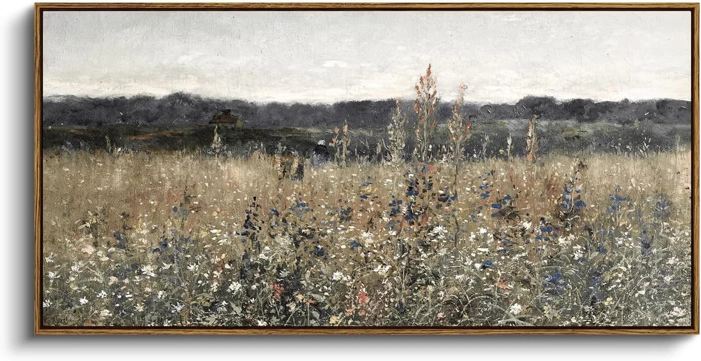 InSimSea Extra Large Framed Vintage Wall Art, Flower Meadow Prints,20x40In