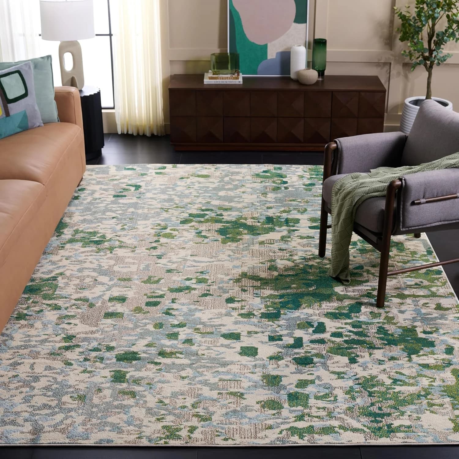 SAFAVIEH Area Rug 8x10 - Monaco Collection - Large - Green & Blue, Non-Shedding & Easy Cleaning, Ideal for Living Room,