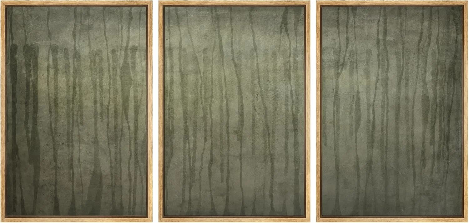 SIGNLEADER Framed Canvas Print Wall Art Set Olive Green Abstract Line Minimalist Earthy Illustrations Minimal Decorative