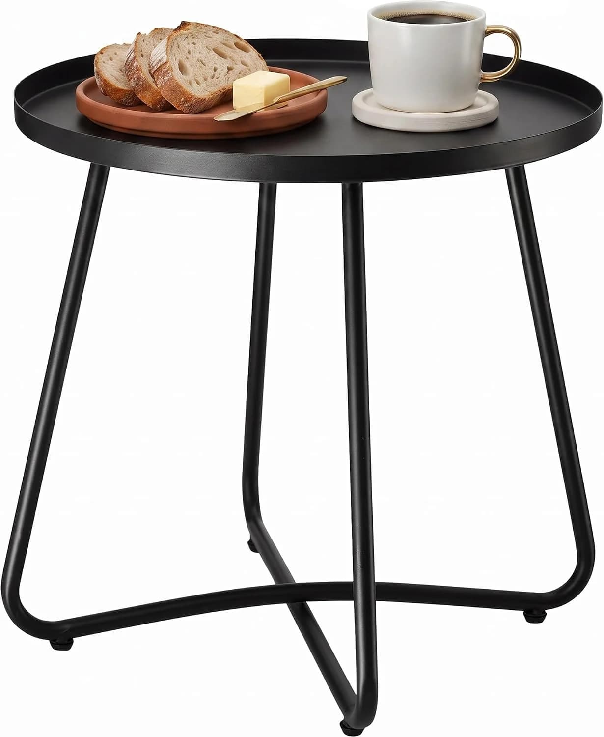 danpinera Outdoor Side Tables, Weather Resistant Steel, Small Round End Table for Patio Yard Balcony Garden Bedside Blac