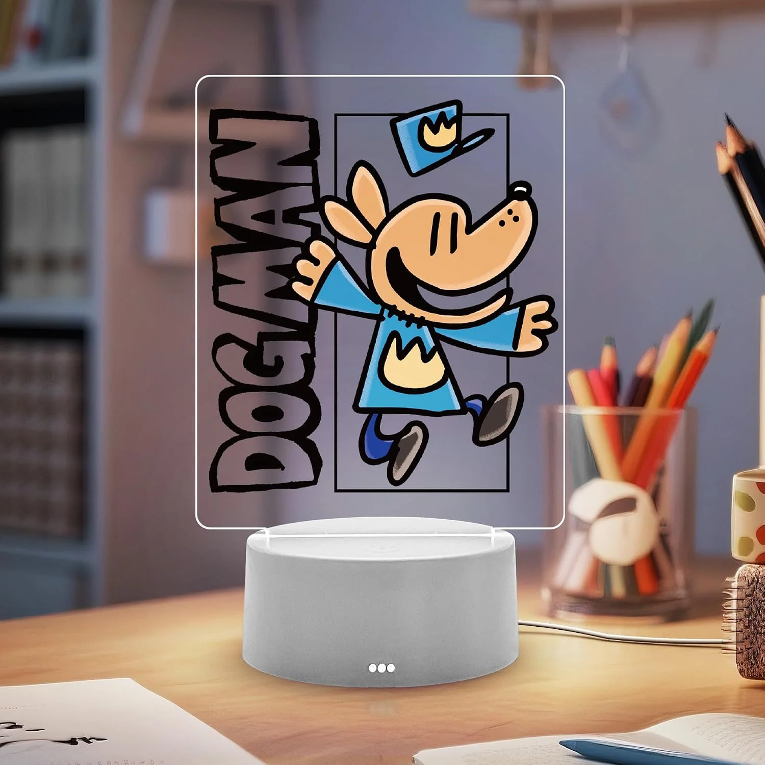 Officially Licensed Dog Man Night Light - Dog Man LED Glow Light with Removable 7 Colors Base, Kids Bedroom Decor Lamp,