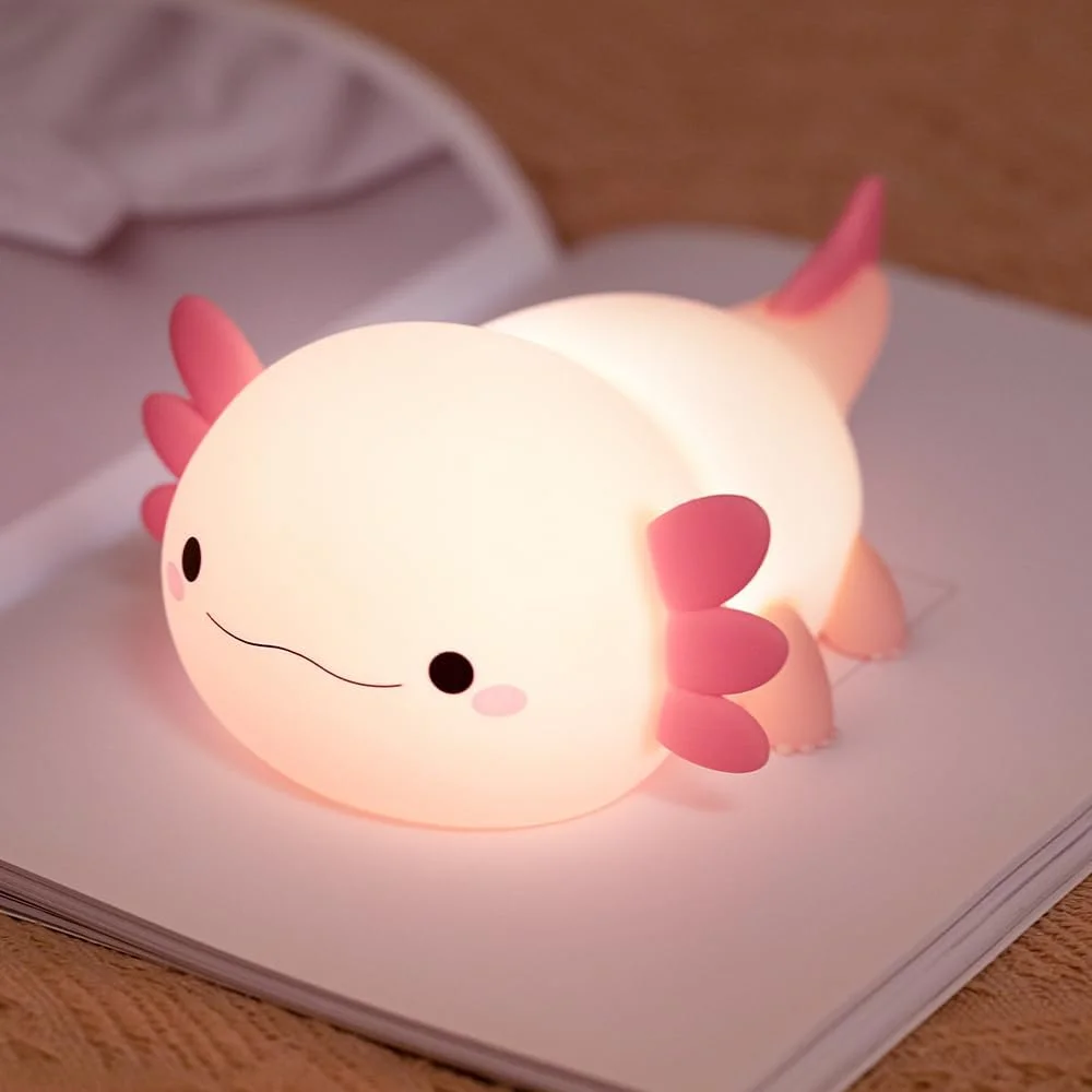 Cute Axolotl Night Light for Kids Bedroom, Animal Silicone Nursery Night Lamp Touch Control Nightlights USB Rechargeable