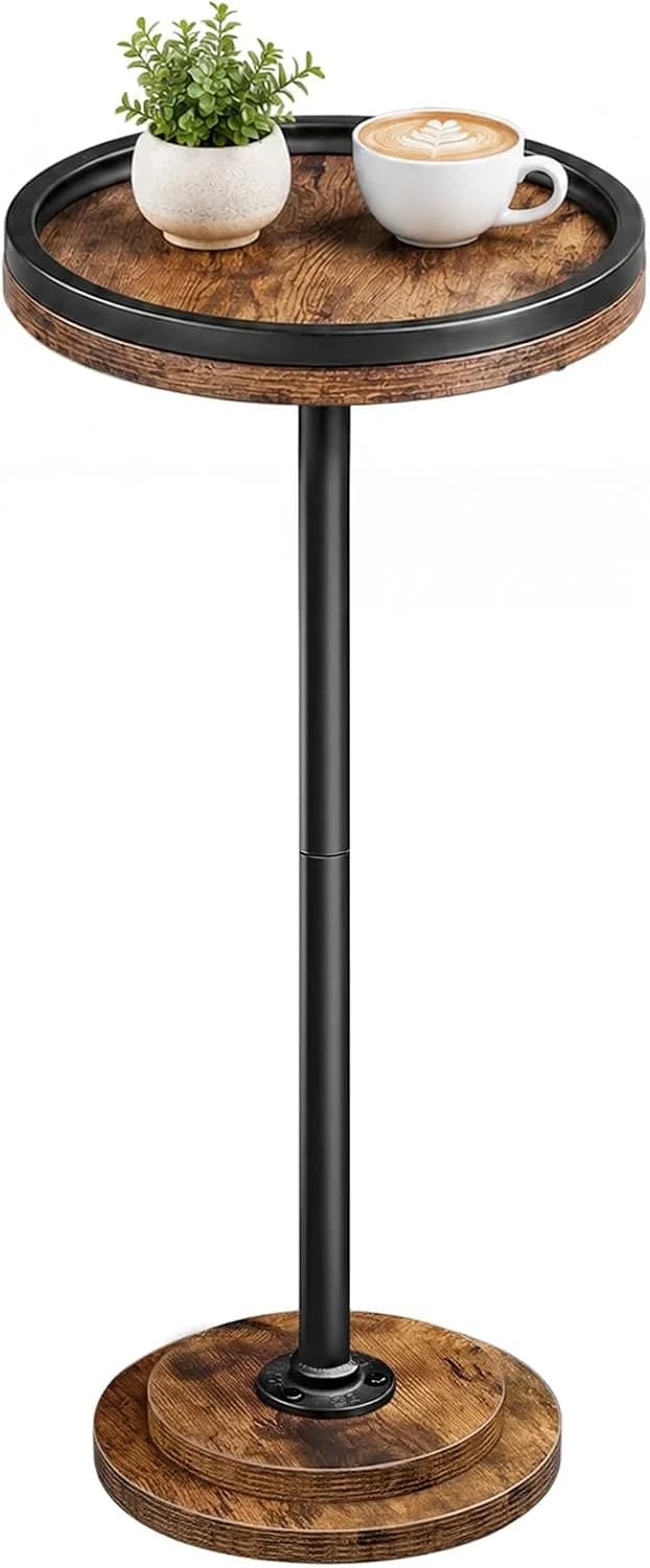 HOOBRO Small Round Side Table, Drink Table, Coffee Martini Table with Pedestal Accent for Small Spaces in Living Room, B