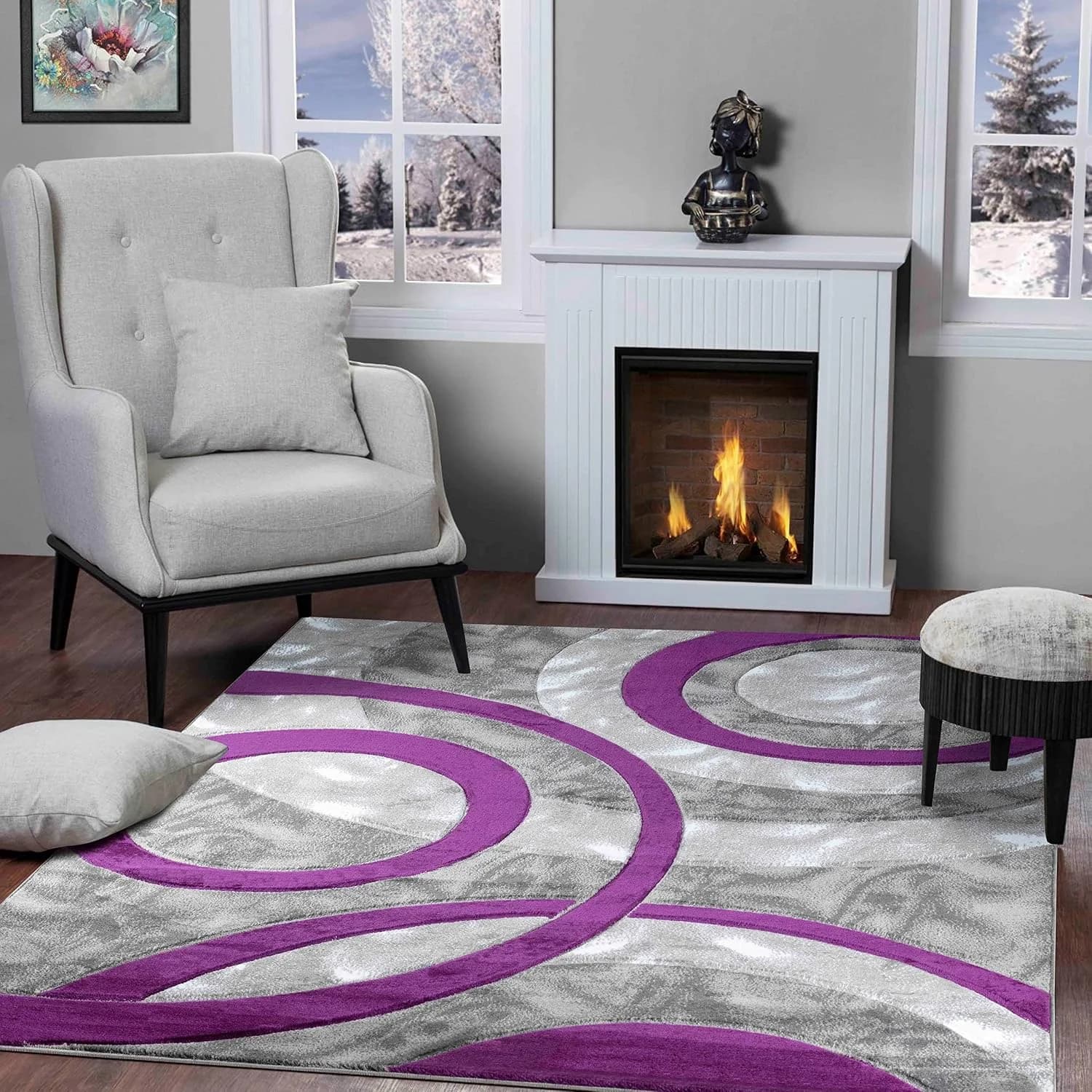 GLORY RUGS Area Rug Modern 8x10 Purple Circles Geometry Soft Hand Carved Contemporary Floor Carpet Fluffy Texture for In