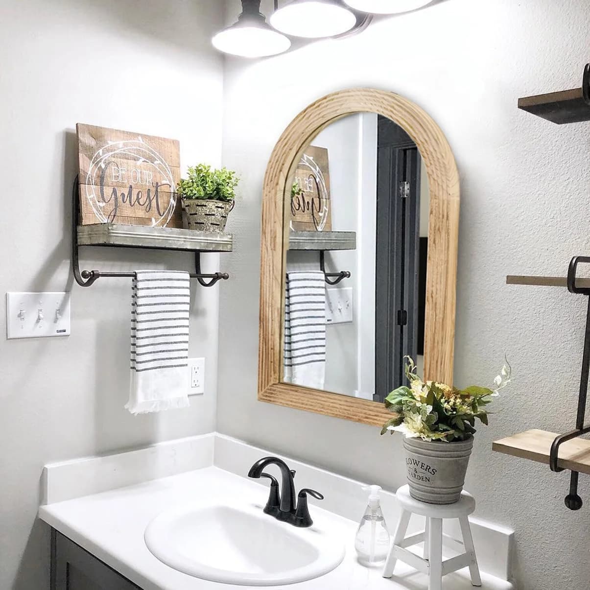 LOSOUR Arched Mirror, Farmhouse Decor Solid Wood Frame Wall Mirror, Bathroom Mirrors, Large Vintage Mirror for Bathroom,