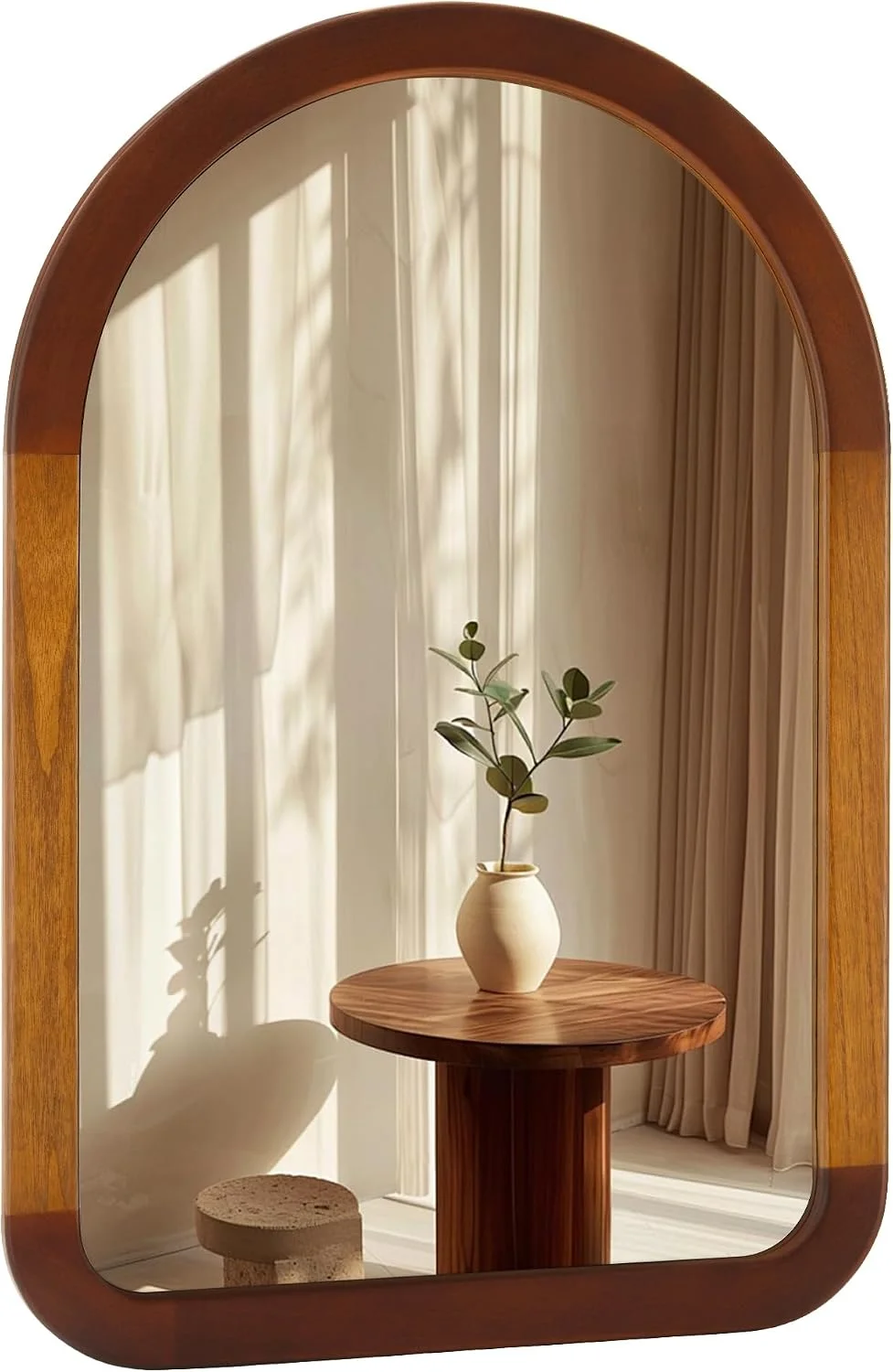 Arched Mirror 24 x 36 Inch,Brown Wood Rustic Bathroom Wall Walnut Mirror