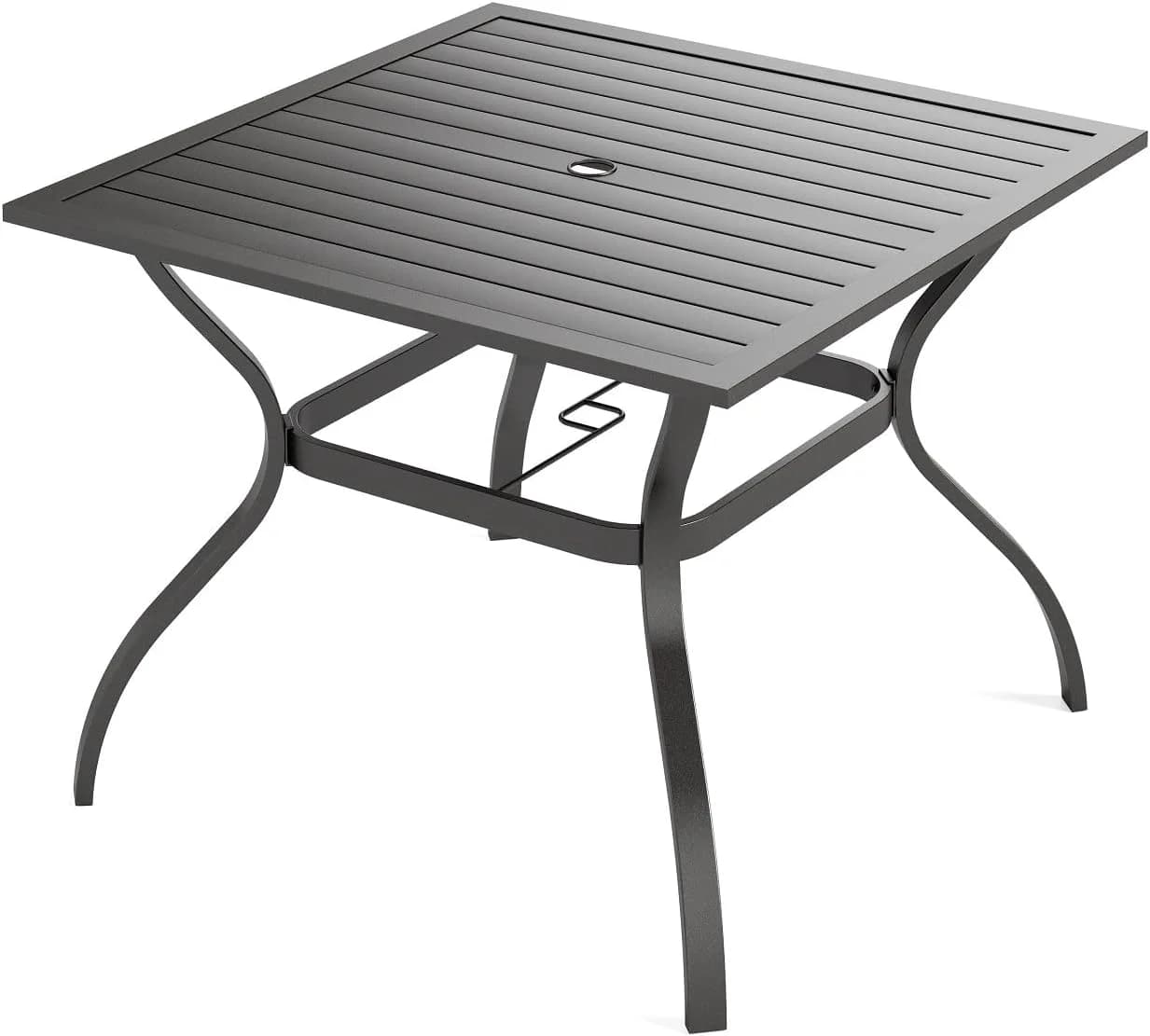 PHI VILLA 37" Metal Steel Slat Patio Dining Table Square Backyard Bistro Table Outdoor Furniture Garden Table, 1.57” Umb