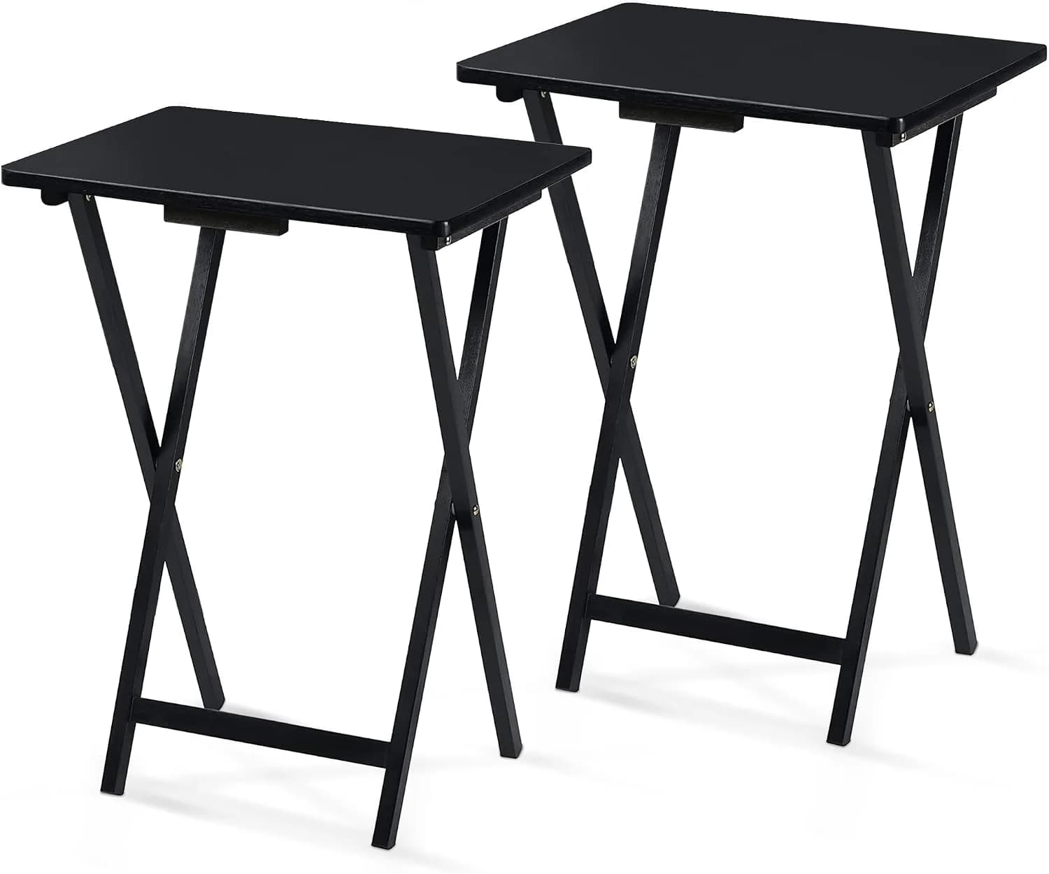 PJ Wood - Folding TV Tray Table Set of 2 - Black Collapsible Snack Tables