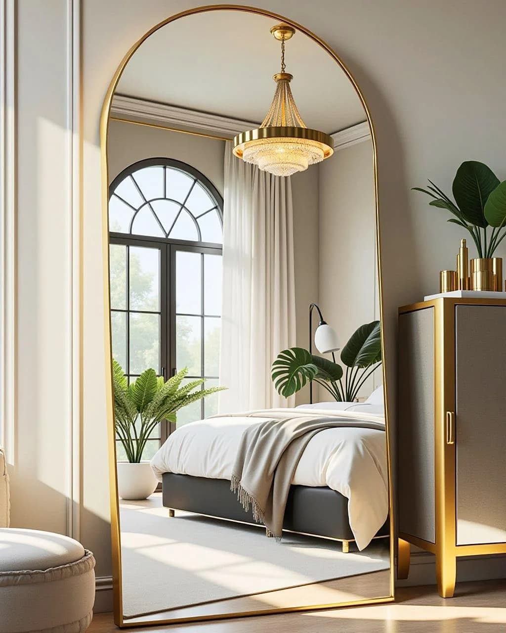 DMWOODFL 71"x26" Arched Full-Length Mirror with Explosion-Proof HD Glass - Oversized Floor or Wall-Mounted Full Body Mir