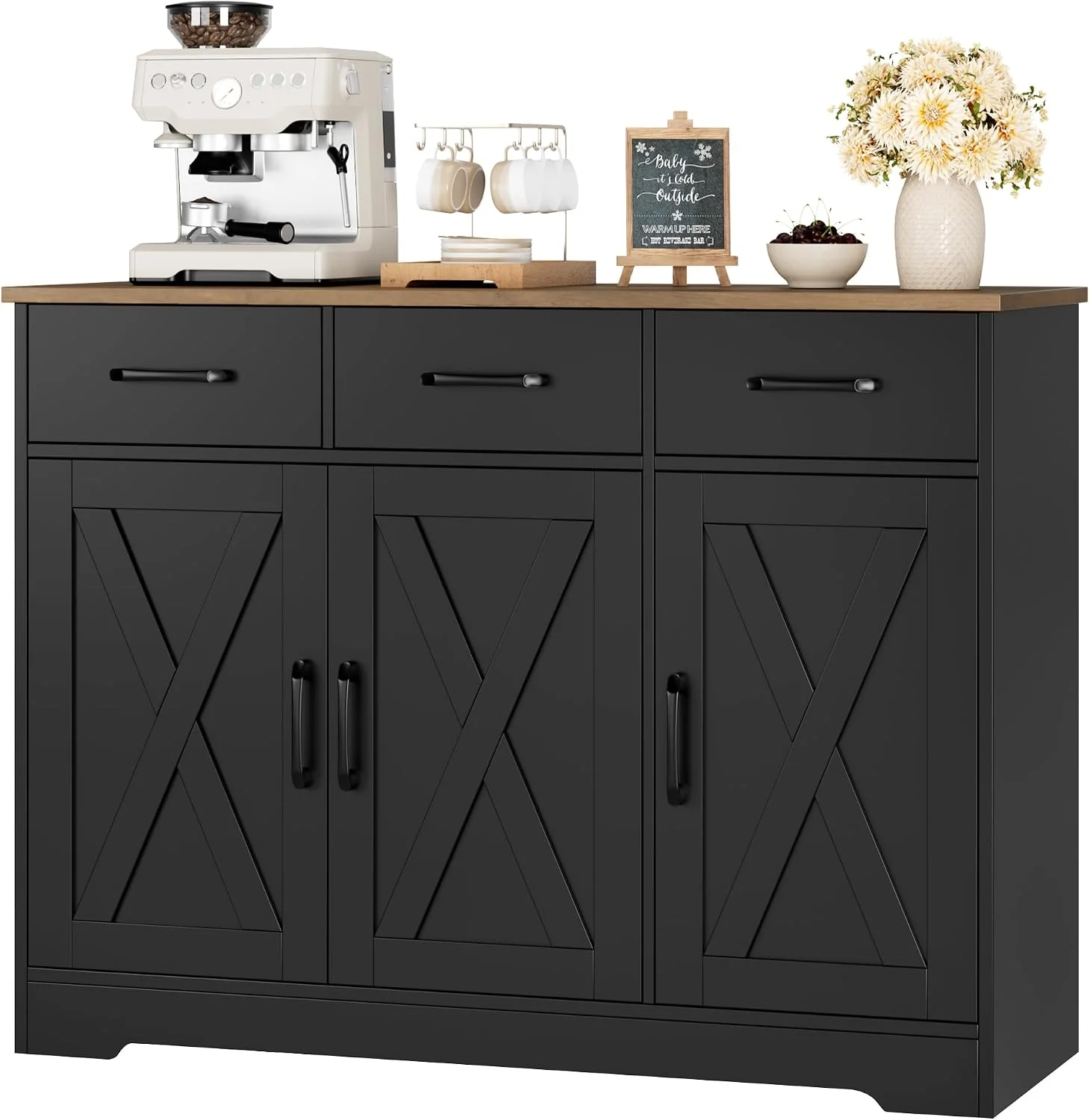 HOSTACK Kitchen Buffet Cabinet with Storage, Sideboard Coffee Bar, Black