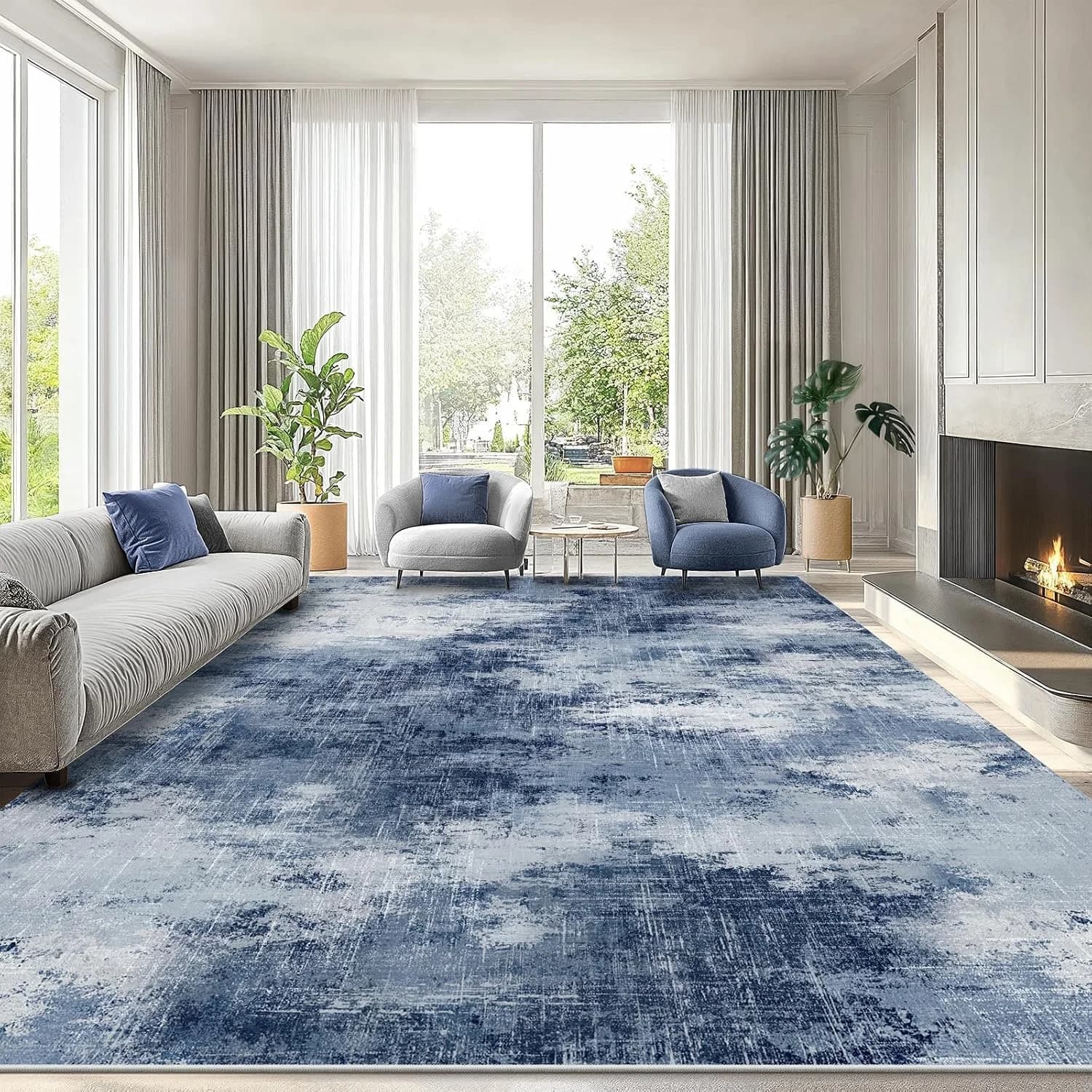 AMADA HOMEFURNISHING 8x10 Area Rugs for Living Room, Modern Washable Rug with Non-Slip Backing & Low Pile, Large Rug wit