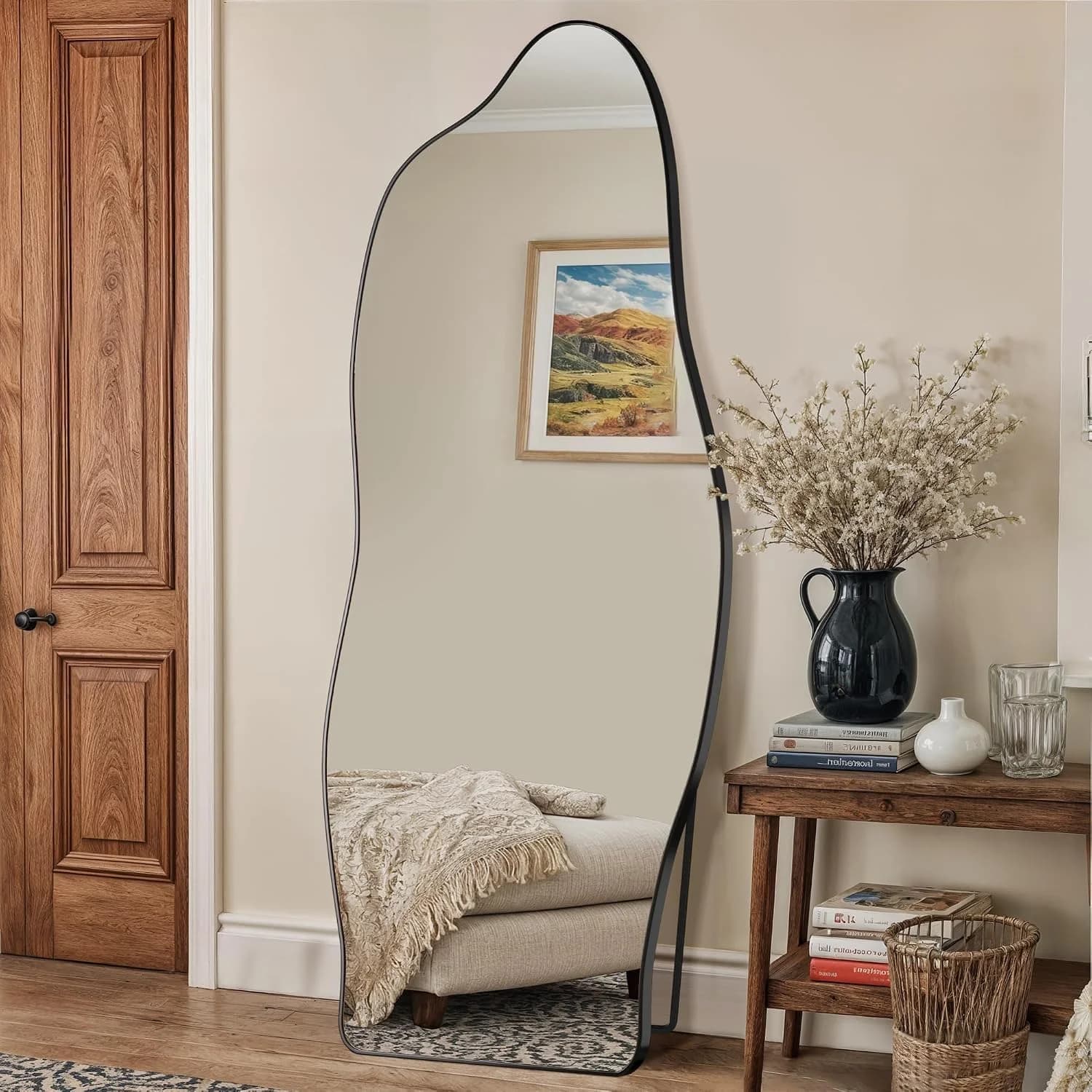 Antok Irregular Full Length Mirror, 68"x26" Asymmetrical Floor Mirror with Stand, Standing Hanging Leaning Irregular Mir
