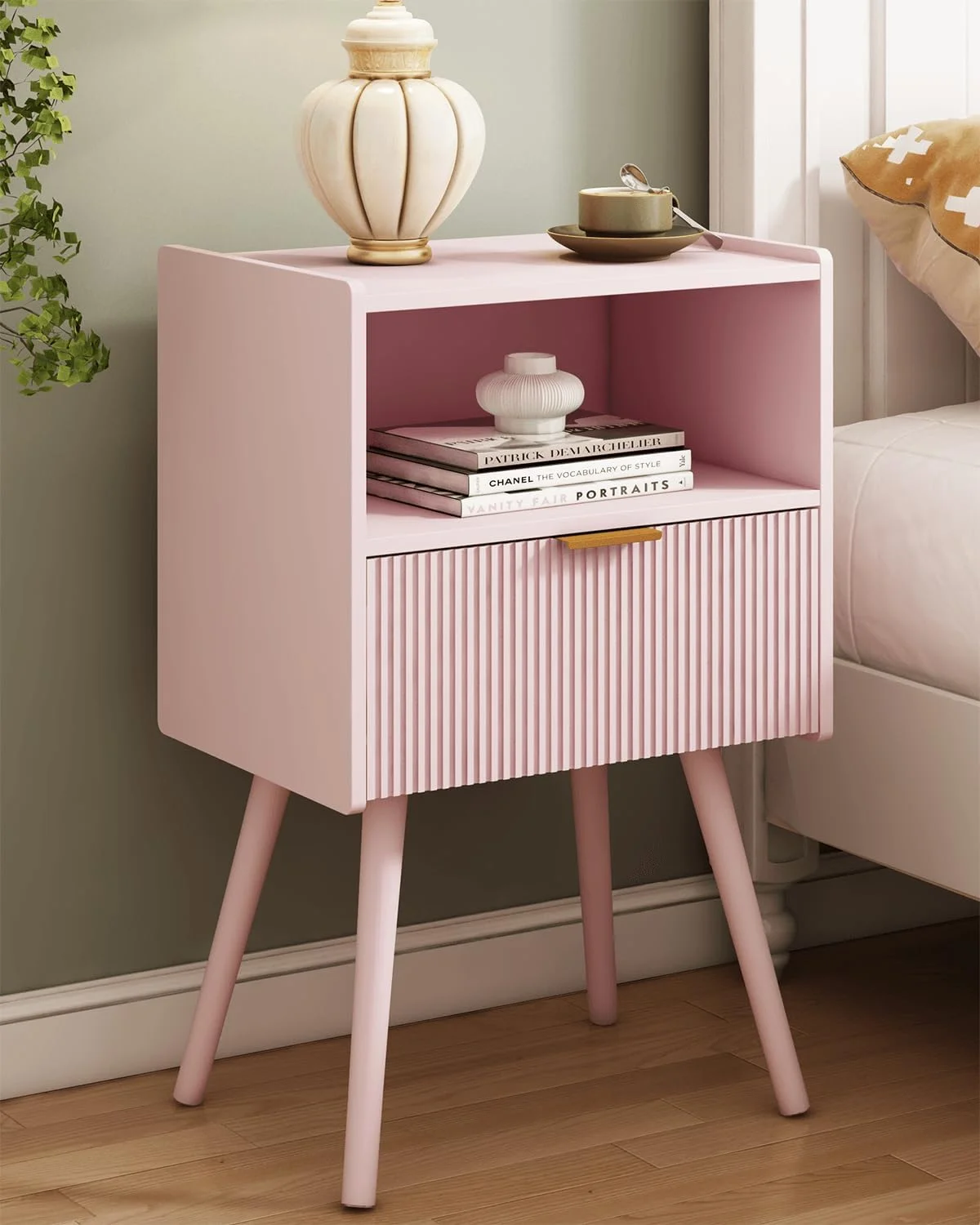 JOONEE Nightstand,Modern Bedside Table with Storage Drawer and Open Wood Shelf, for Living Room, Bedroom and Small Space