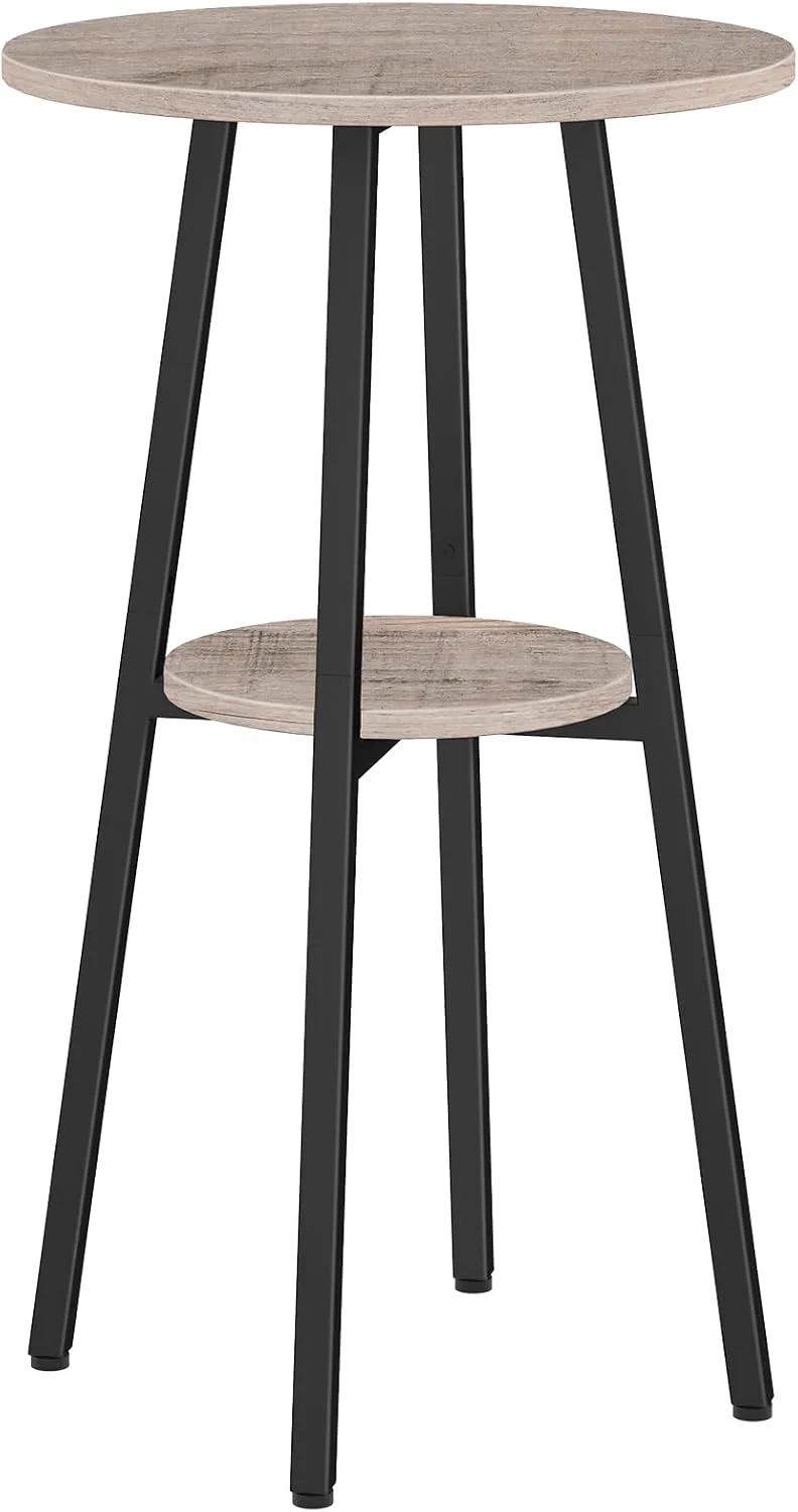 HOOBRO Bar Table, Round Pub Table, 2-Tier Bistro Table with Storage, for Small Spaces, with Top Particleboard for Kitche