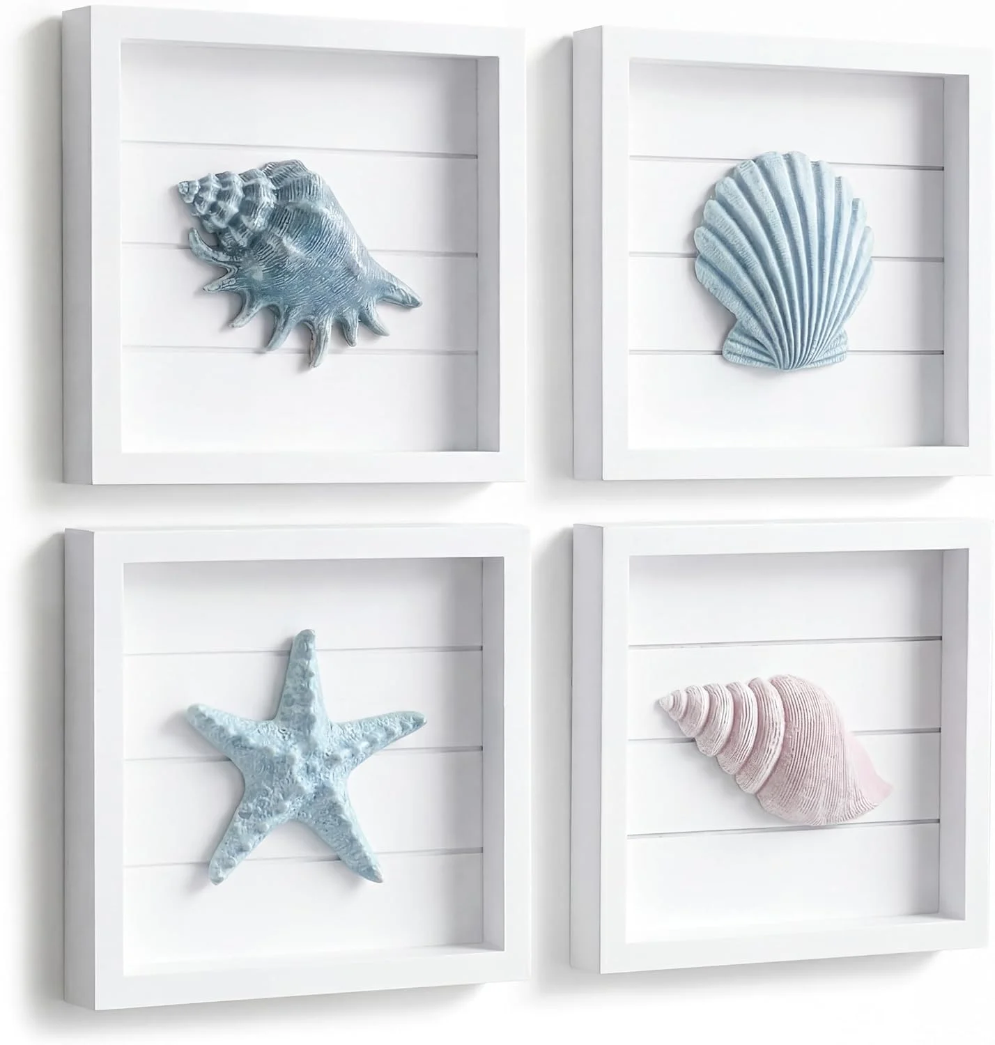Tide and Tales 3D Coastal Wall Art, Beach Wall Decor, Framed Set of 4