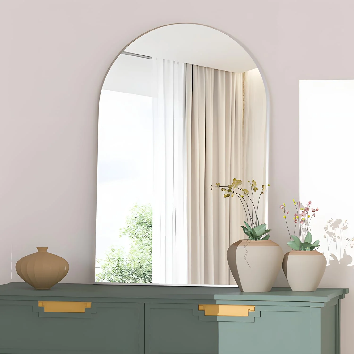 Wall Mounted Mirror, Arched Wall Mirror for Bathroom, 24"x36" Arch Bathroom Mirror with Metal Frame, Silver Vanity Mirro