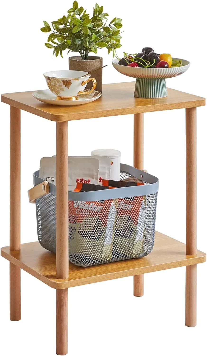 IBUYKE 2-Tier Side Table, Wood End Table, Natural UWST002N