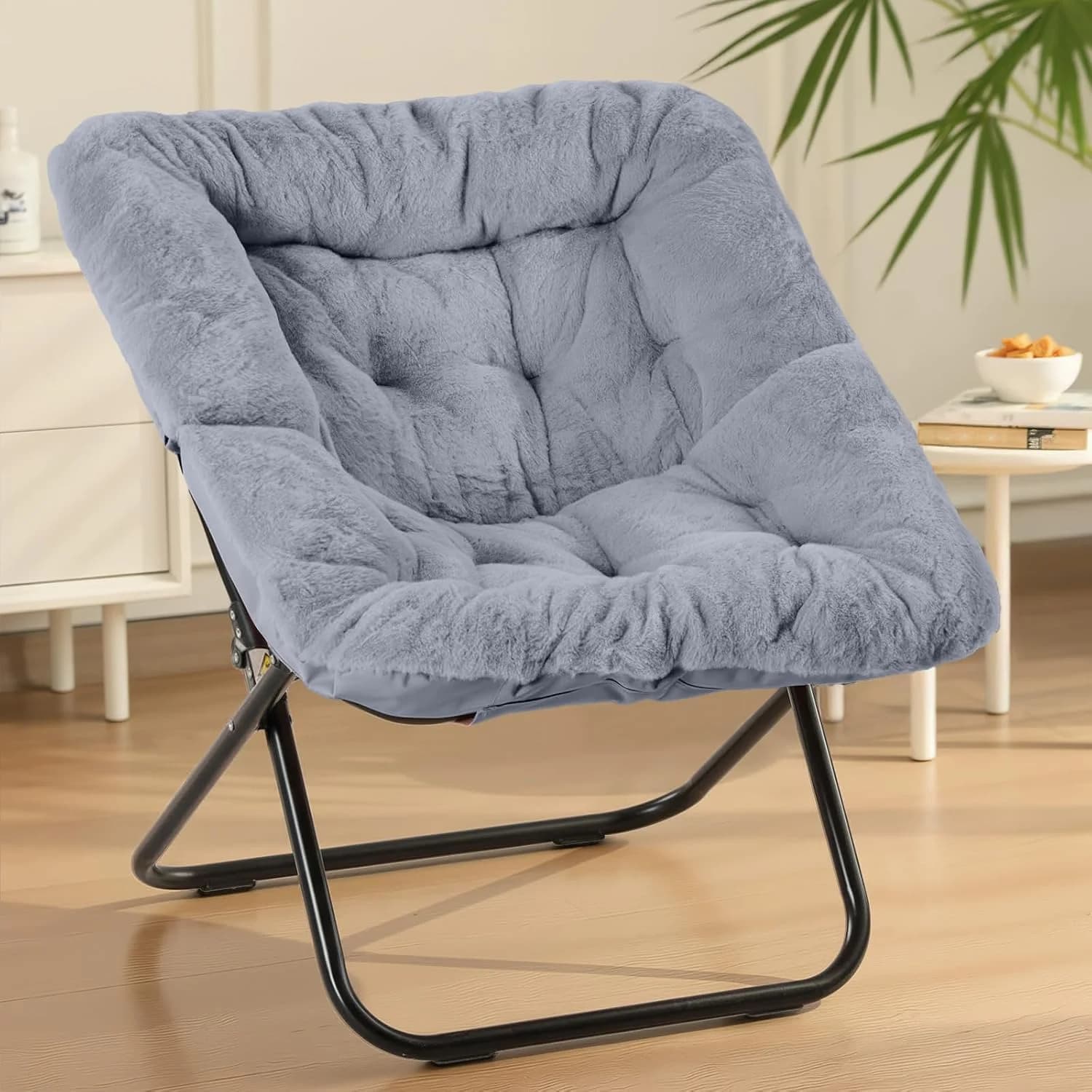 Sweetcrispy Comfy Chair for Adults, Foldable Living Room Chair, Soft Faux Fur Lounge for Bedroom Dorm Rooms, Comfortable