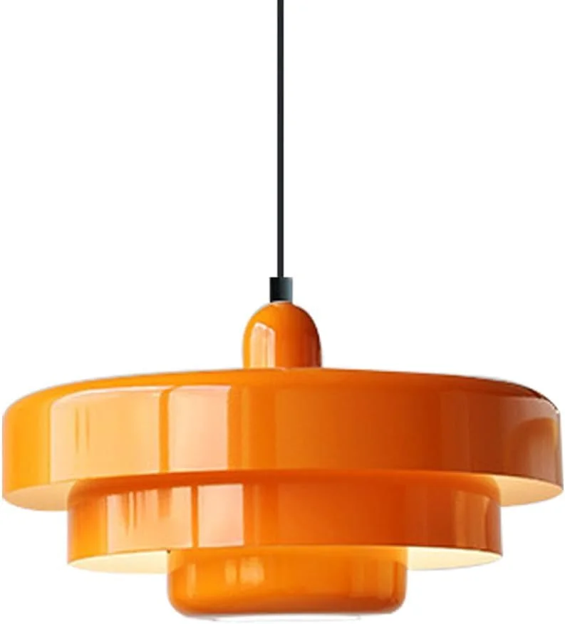 Orange Danish Modern Pendant Lamp, 3-Layer Shade Scandinavian Ceiling Light, Metal Flush Mount Fixture for Dining Table,