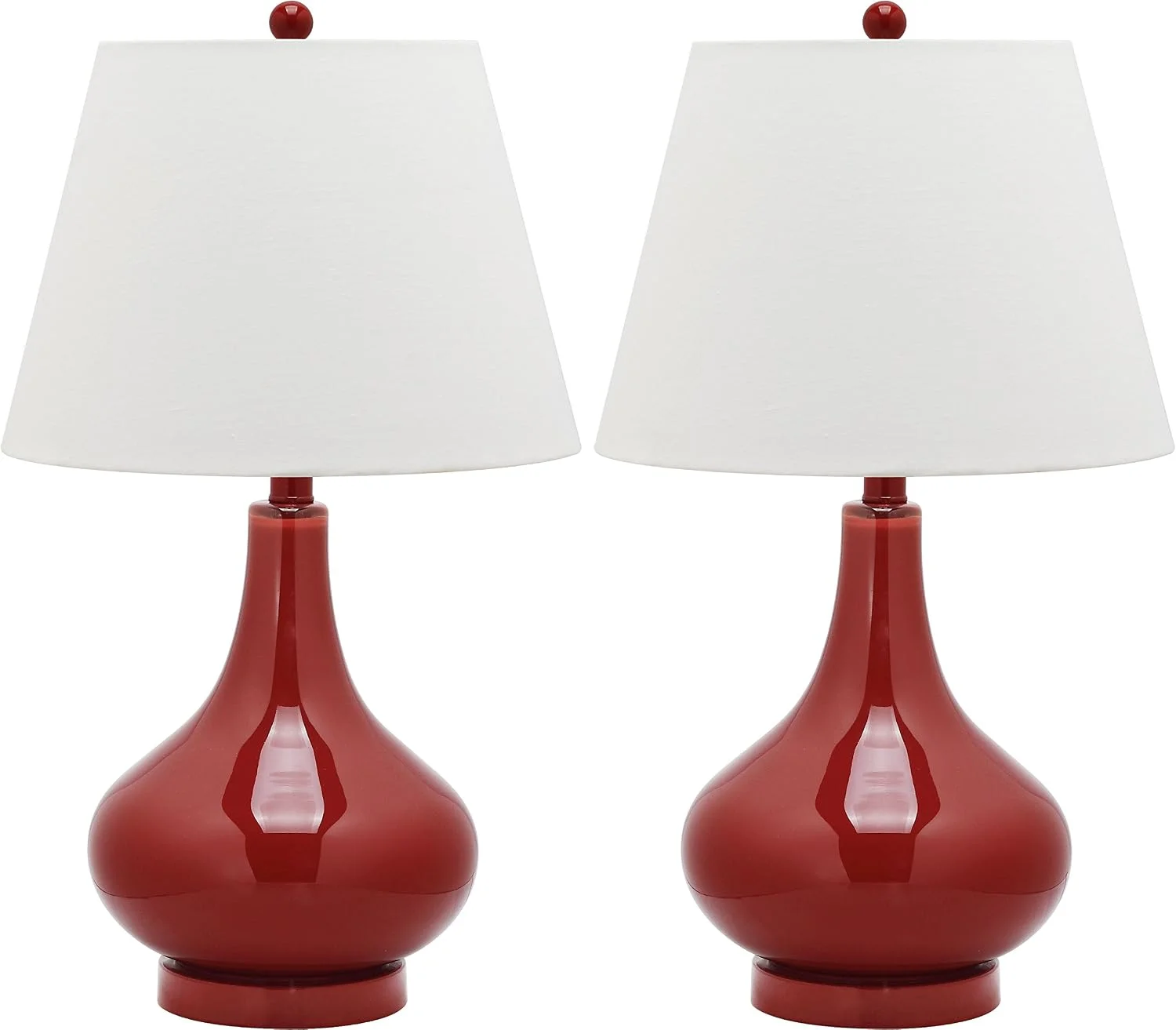 SAFAVIEH Lighting - Amy 24" Red Glass Gourd Table Lamp Set of 2 with White Shades, Modern Contemporary Bedroom Living Ro