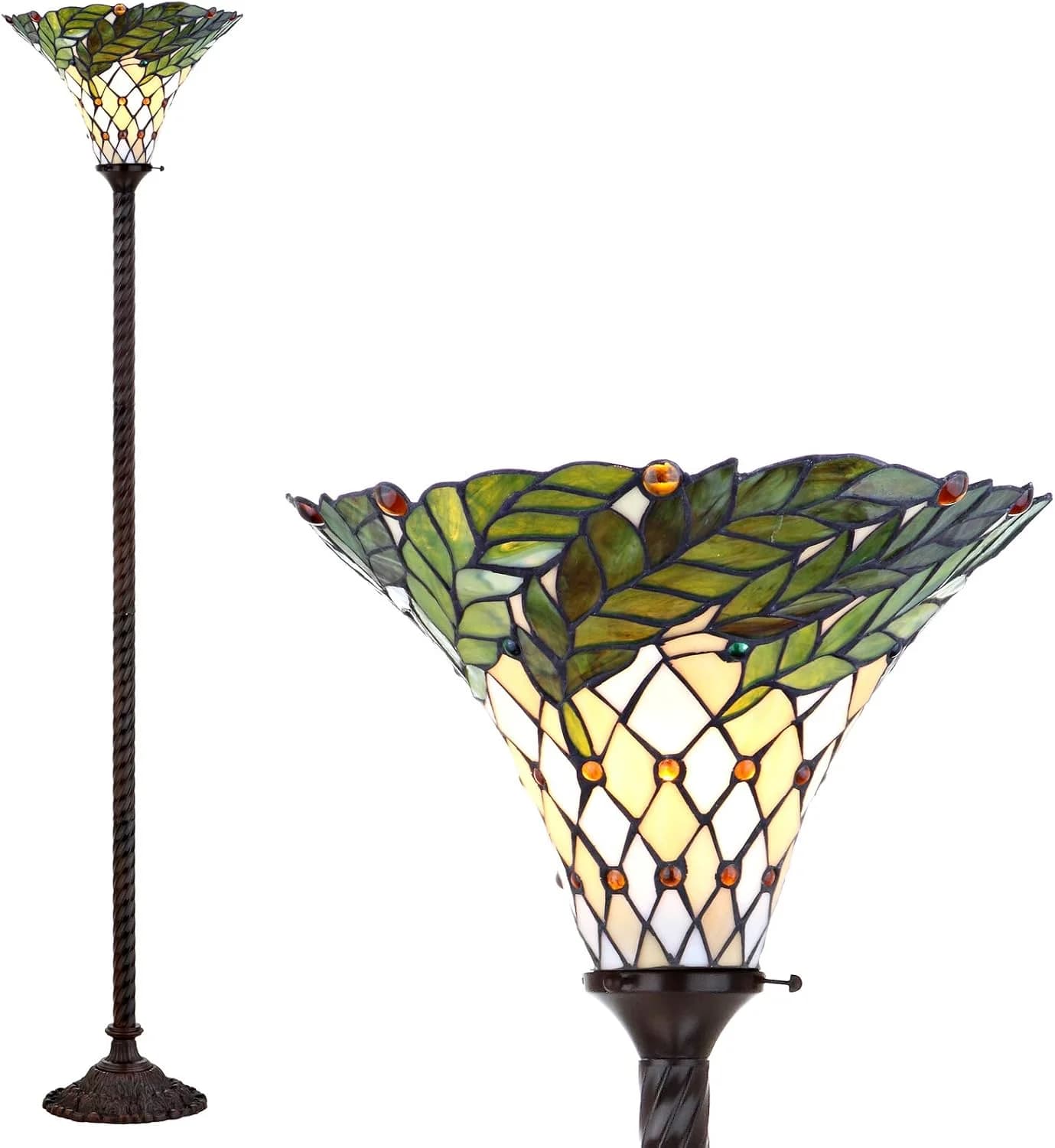 JONATHAN Y 71" Botanical Tiffany-Style Metal Torchiere Floor Lamp, Bronze