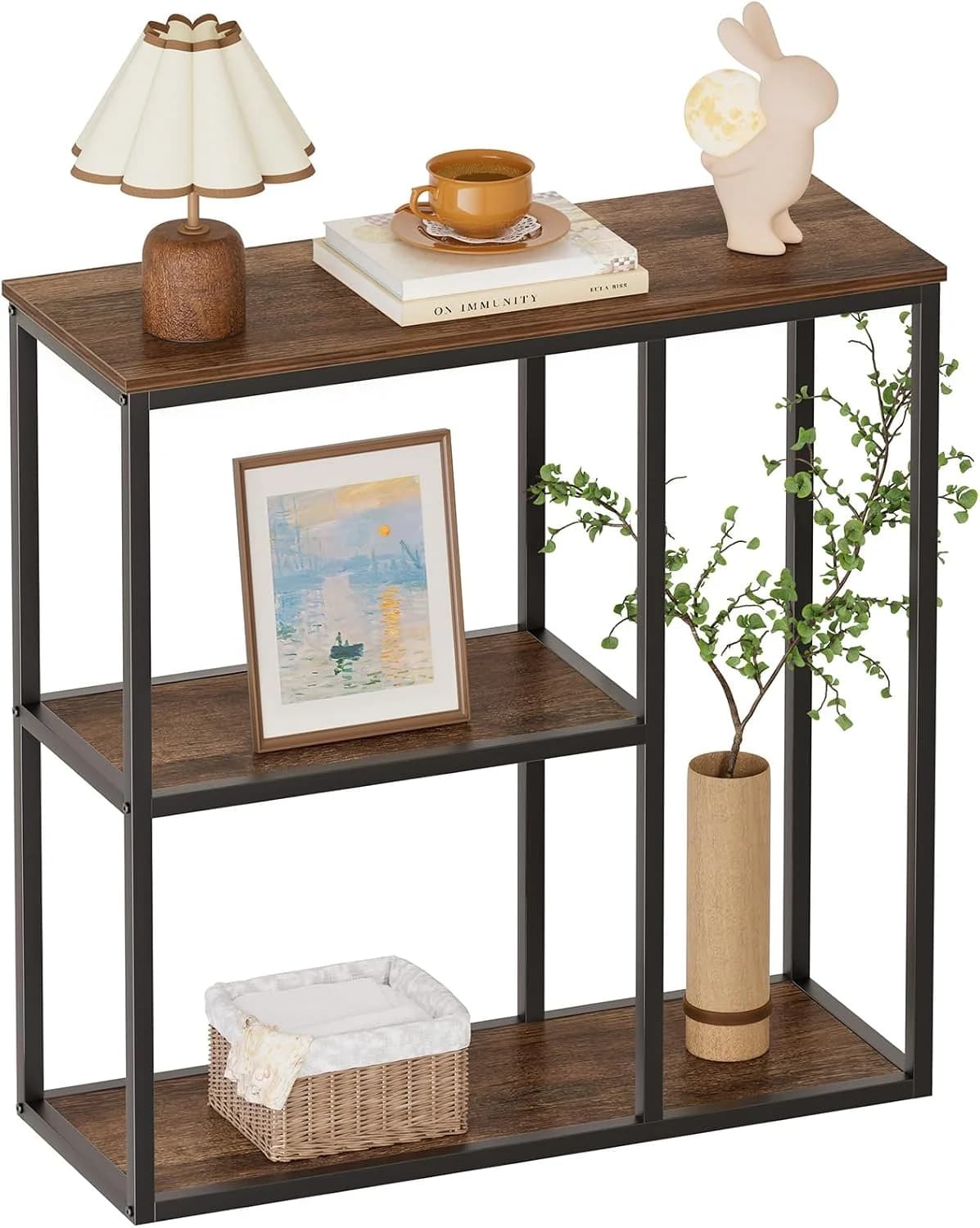 WOHOMO 31.5 in Entryway Table Modern Sofa Table with Shelves Walnut