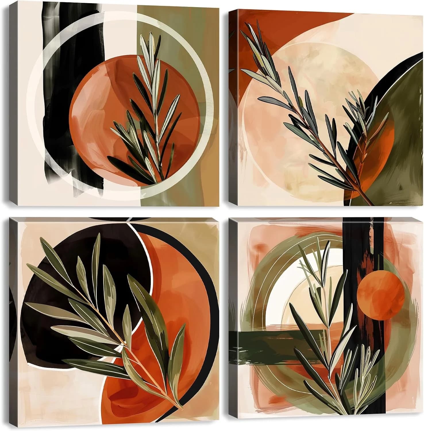 Burnt Orange Wall Art Boho Pictures Wall Decor Living Room Bedroom Vintage Abstract Geometric Canvas Paintings Minimalis