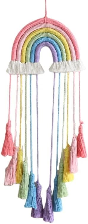 Rainbow Macrame Wall Hanging, Girls Room Decor (Pink Rainbow)