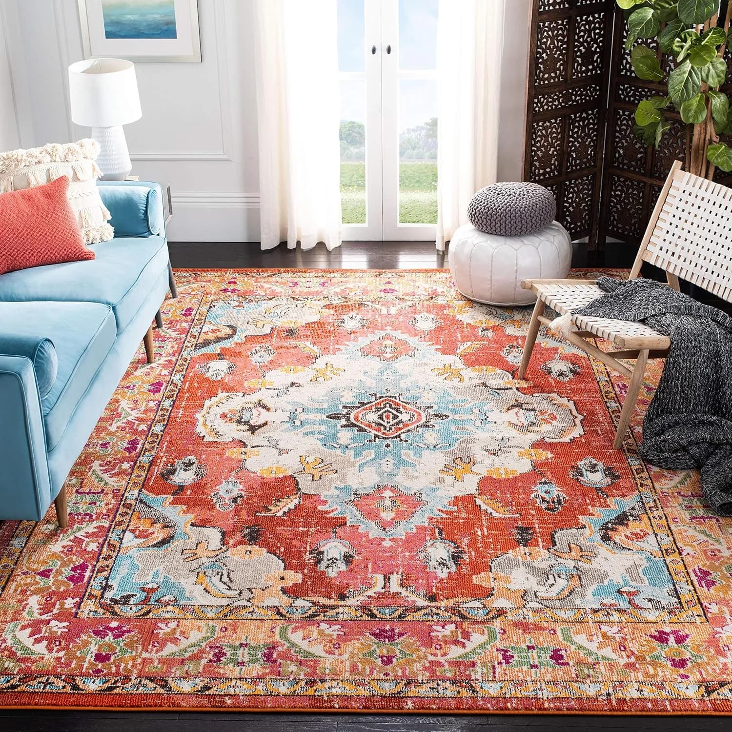 SAFAVIEH Monaco Area Rug 9x12, Large Orange & Light Blue MNC243H