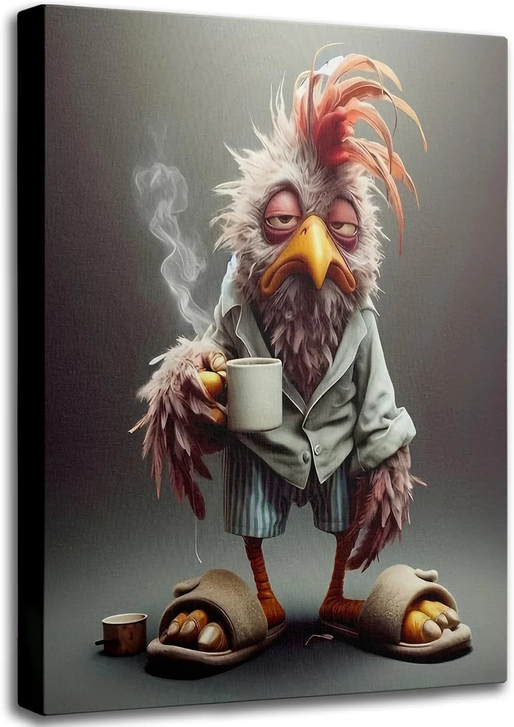 Funny Chicken Canvas Wall Art Stylish Chicken Wear Slippers Wall Decor