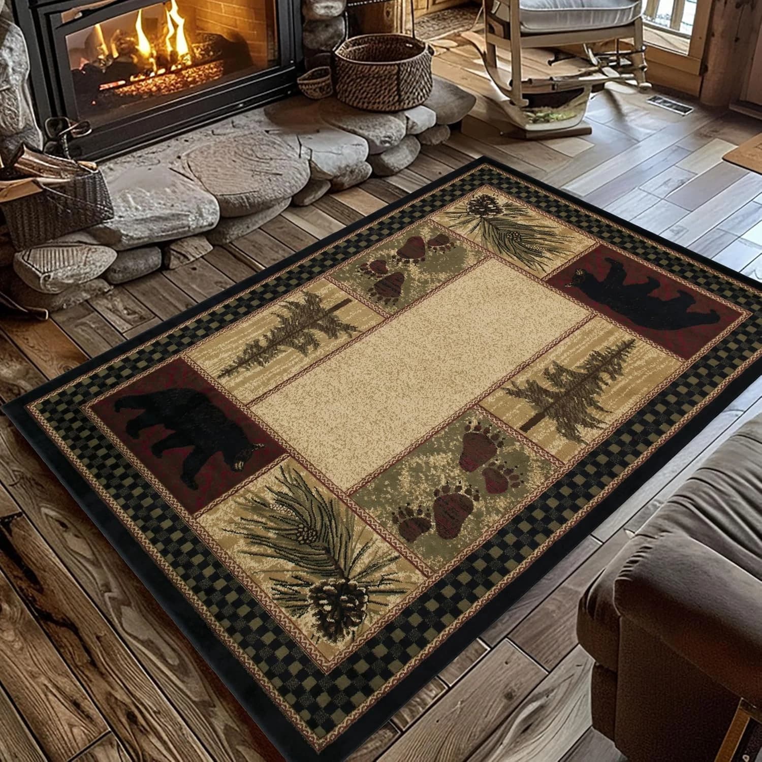 Rustic Lodge Black Bear 8x10 Area Rug, 7'10x9'10