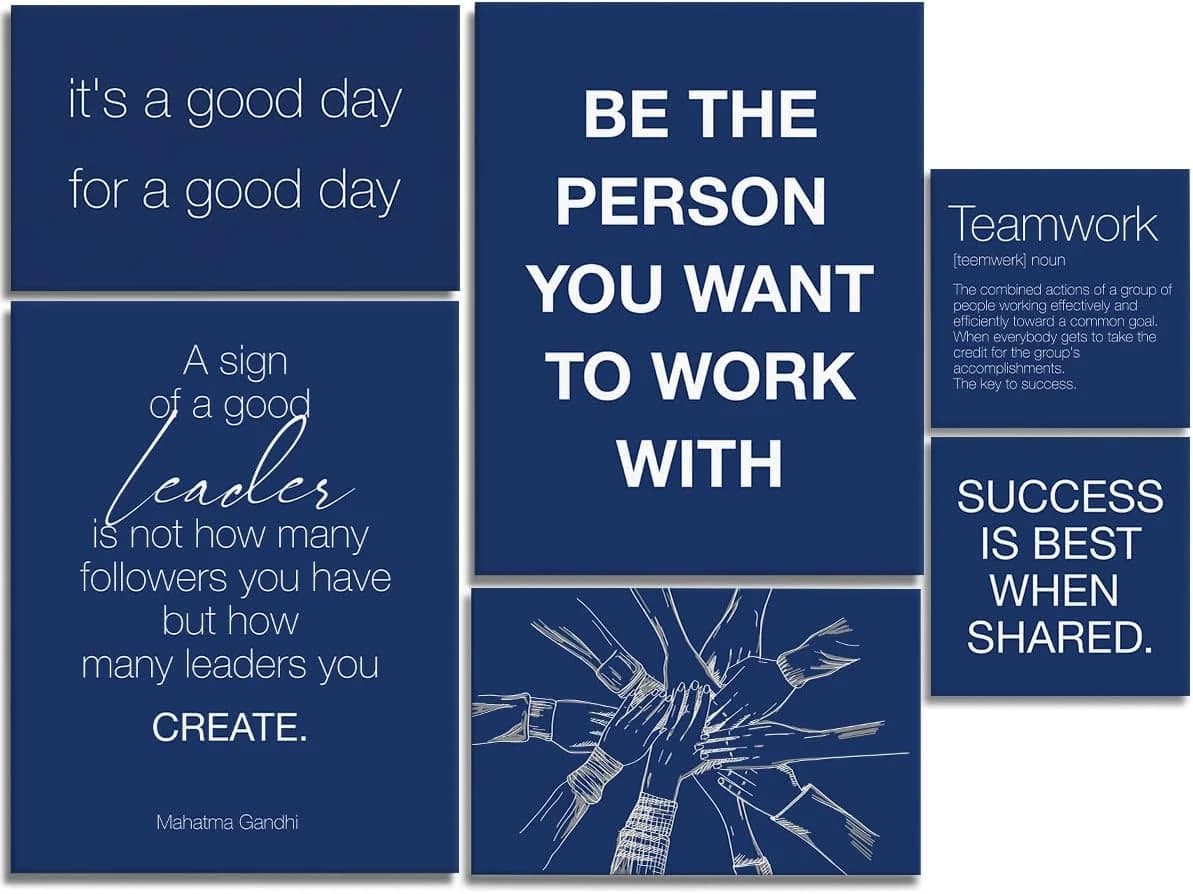 YEOION Navy Blue Motivational Teamwork Office Wall Decor,Inspirational Team Work Wall Art Canvas Frame Artwork for Offic