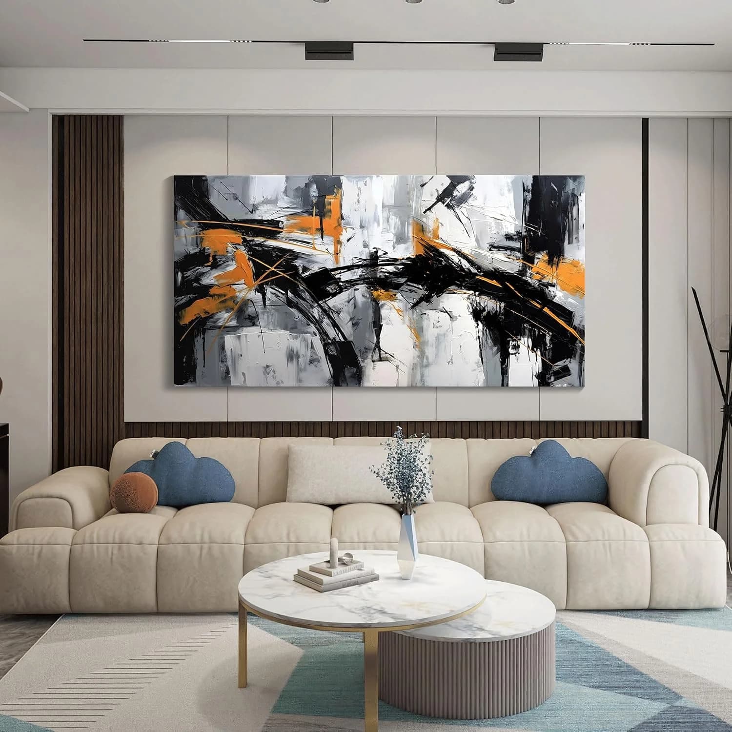 Black Abstract Canvas Wall Art Elegant and Modern Orange Wall Art for Living Room - Canvas Wall Decor for Office and Hom