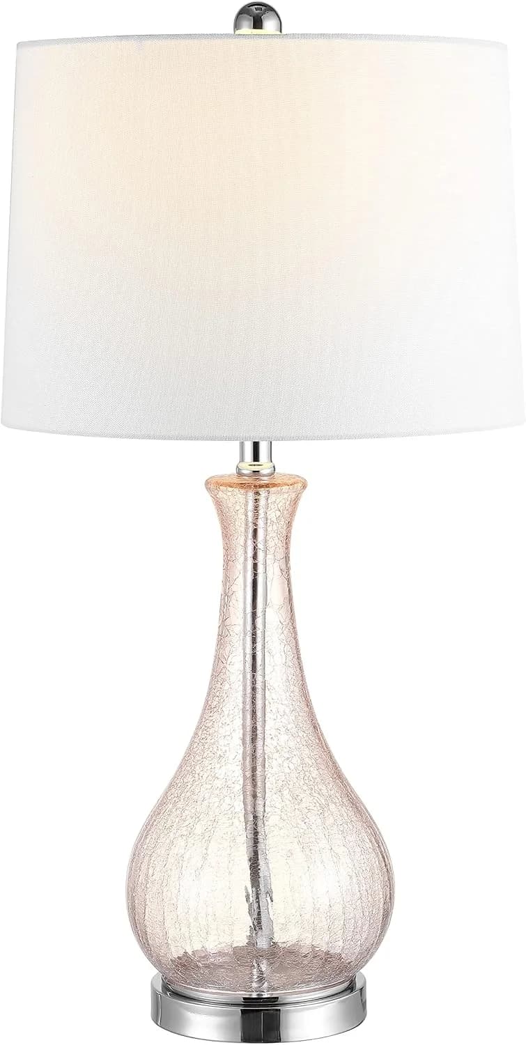 SAFAVIEH Lighting Collection – Finnley Modern Light Blush Crackle Glass 28-Inch Table Lamp, LED Bulb Included, Bedroom L